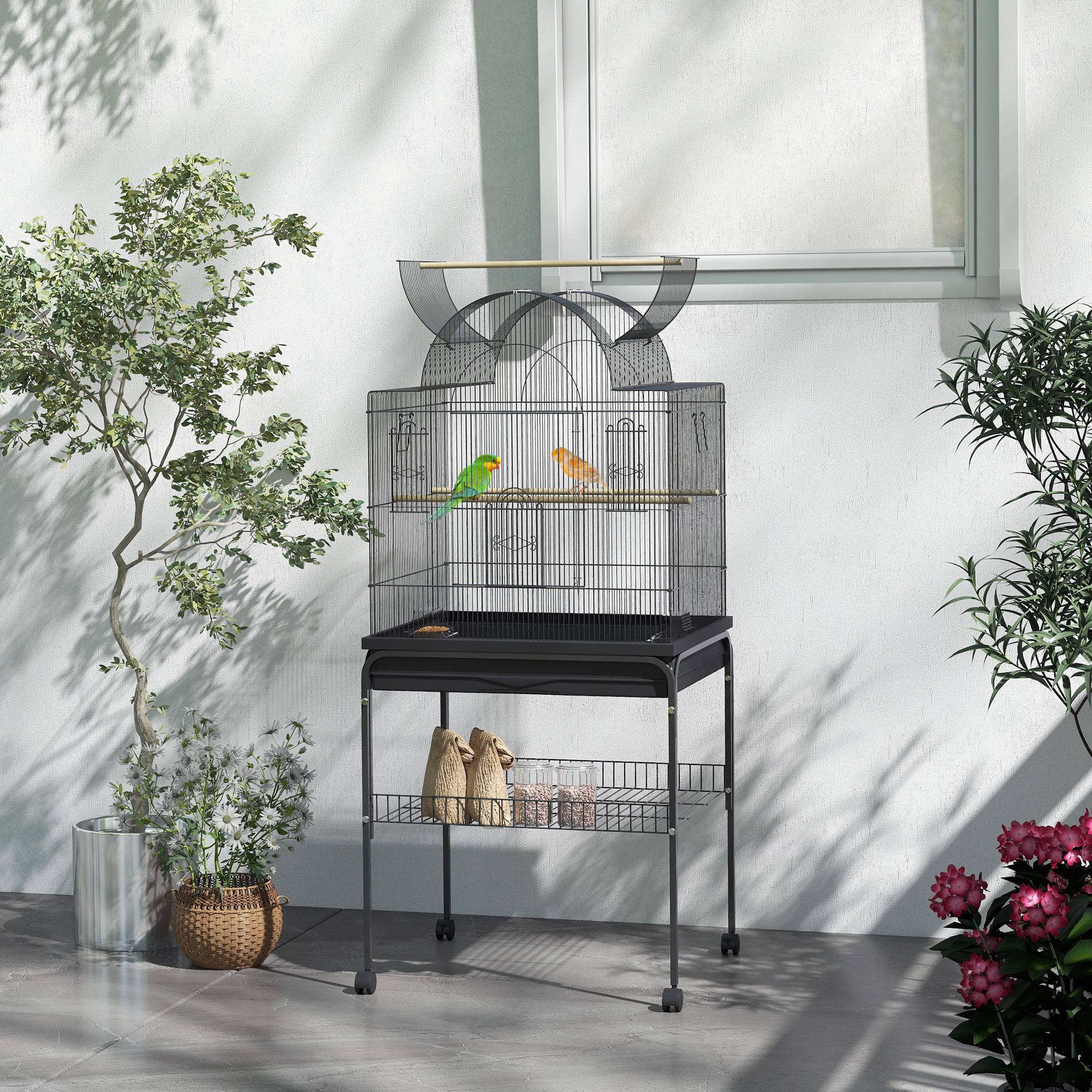Cage à oiseaux métal noir 63 x 53 x 144 cm - PANGIVO - Image 4