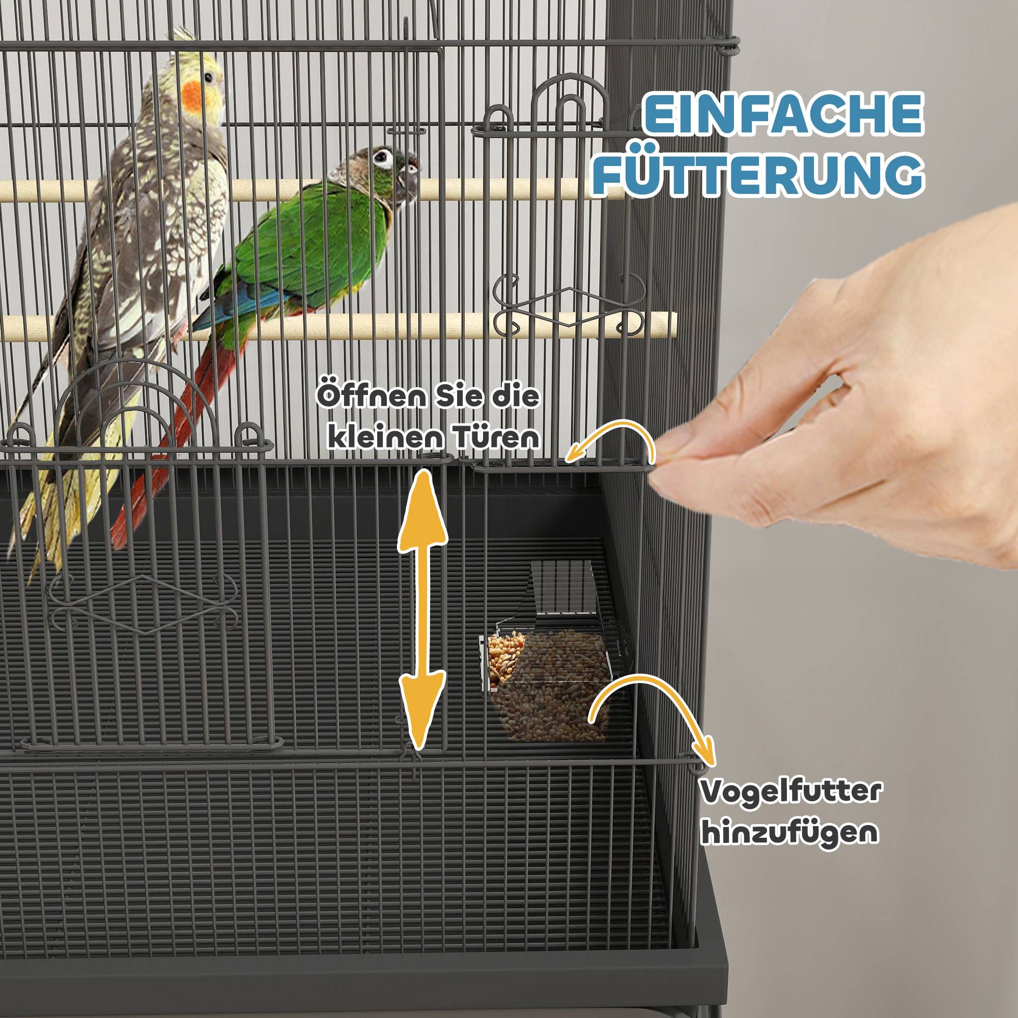 Cage à oiseaux métal noir 63 x 53 x 144 cm - PANGIVO - Image 8