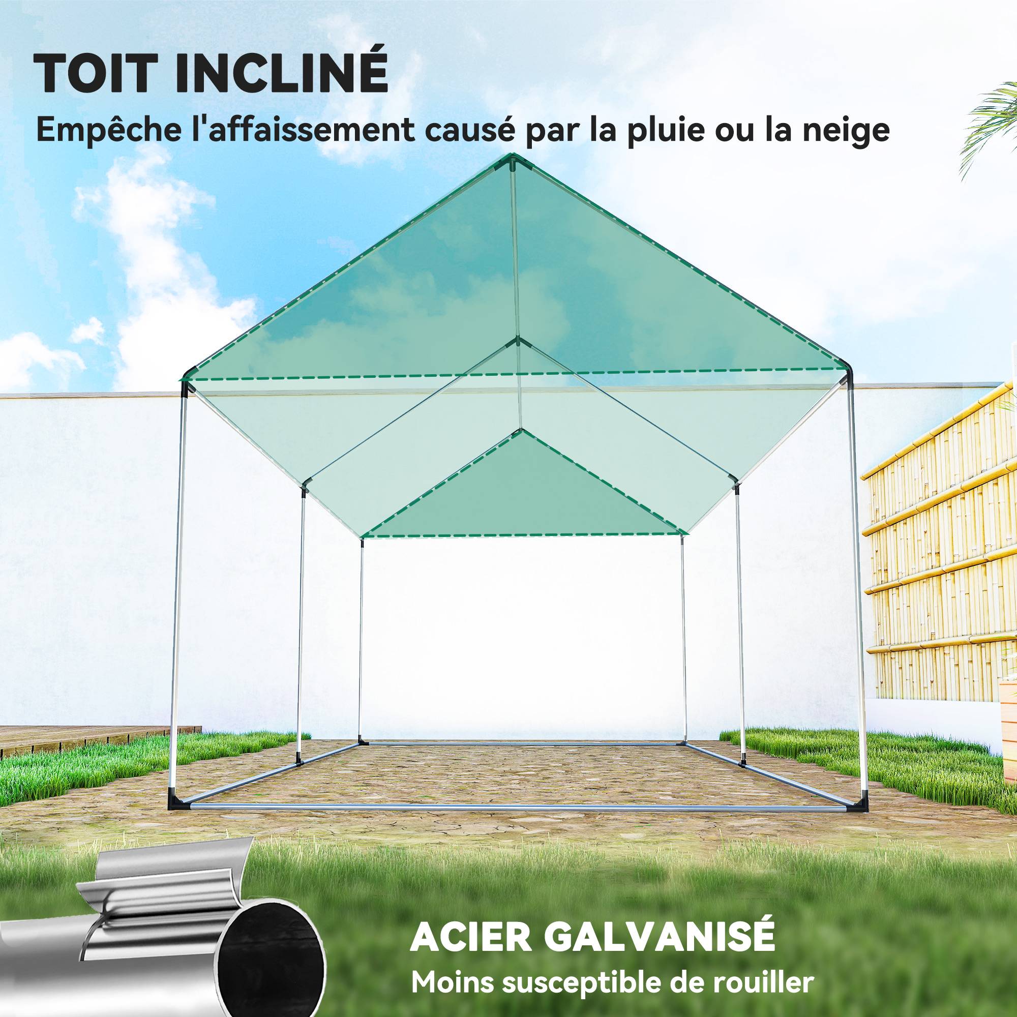 Serre de jardin tunnel 2 x 3m, 6m² avec porte enroulable, 4 fenêtres, - Acier galvanisé PE Haute densité Blanc - Image 9