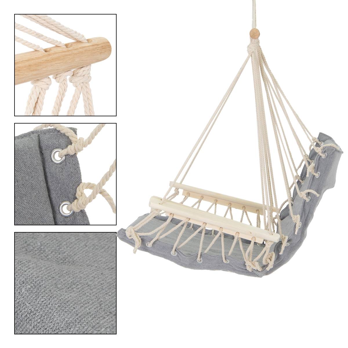 Ecd-Germany - Chaise suspendue fauteuil hamac balançoire gris max.120 kg avec support en métal - Imagen 4