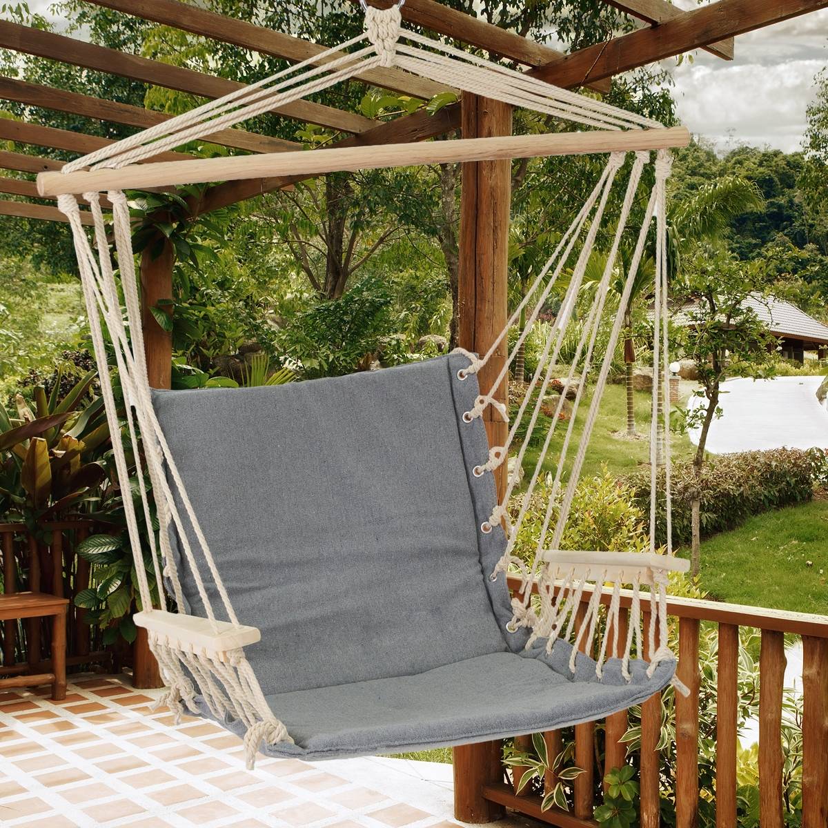 Ecd-Germany - Chaise suspendue fauteuil hamac balançoire gris max.120 kg avec support en métal - Imagen 10