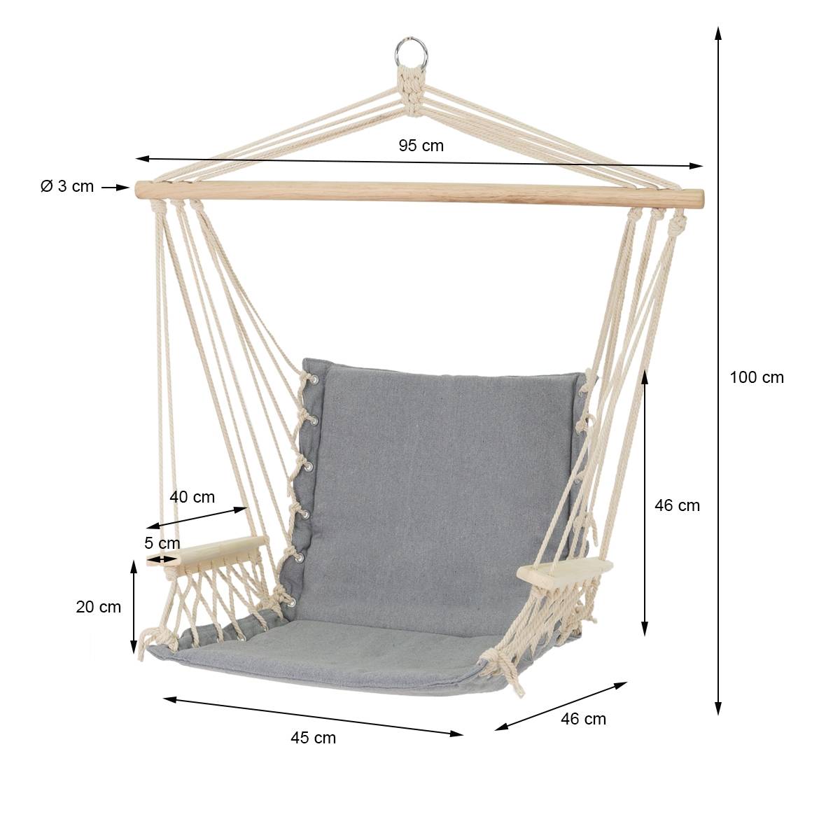 Ecd-Germany - Chaise suspendue fauteuil hamac balançoire gris max.120 kg avec support en métal - Imagen 7