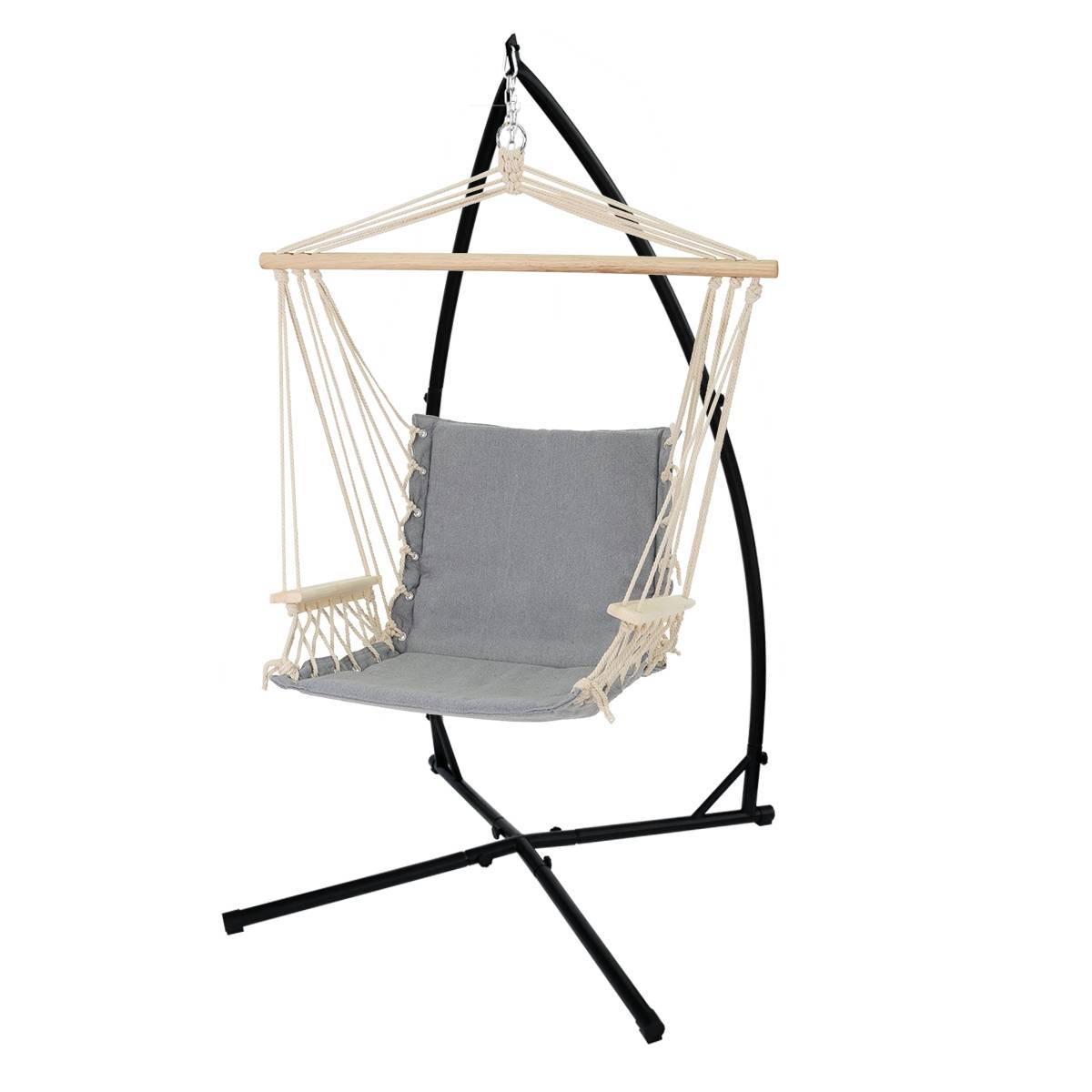 Ecd-Germany - Chaise suspendue fauteuil hamac balançoire gris max.120 kg avec support en métal - Imagen 1