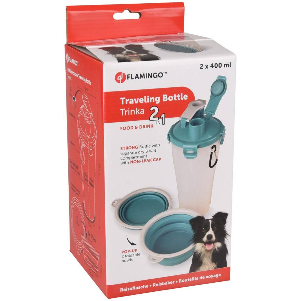 Gourde de voyage 2 en 1 TRINKA pour l'eau et la nourriture 2 x 400 ml. pour chien. - Imagen 8