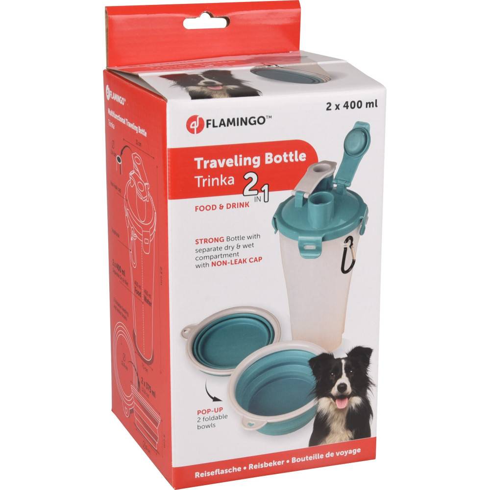 Gourde de voyage 2 en 1 TRINKA pour l'eau et la nourriture 2 x 400 ml. pour chien. - Imagen 9