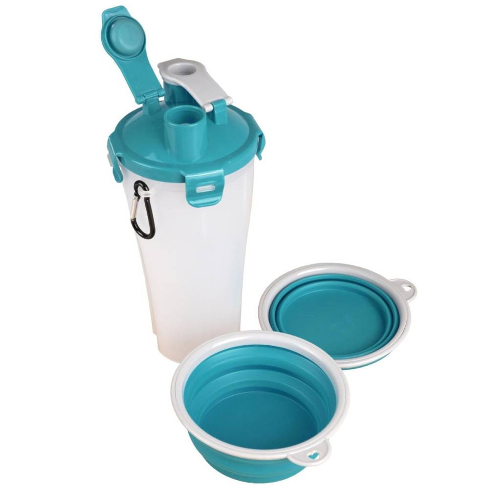 Gourde de voyage 2 en 1 TRINKA pour l'eau et la nourriture 2 x 400 ml. pour chien. - Imagen 1