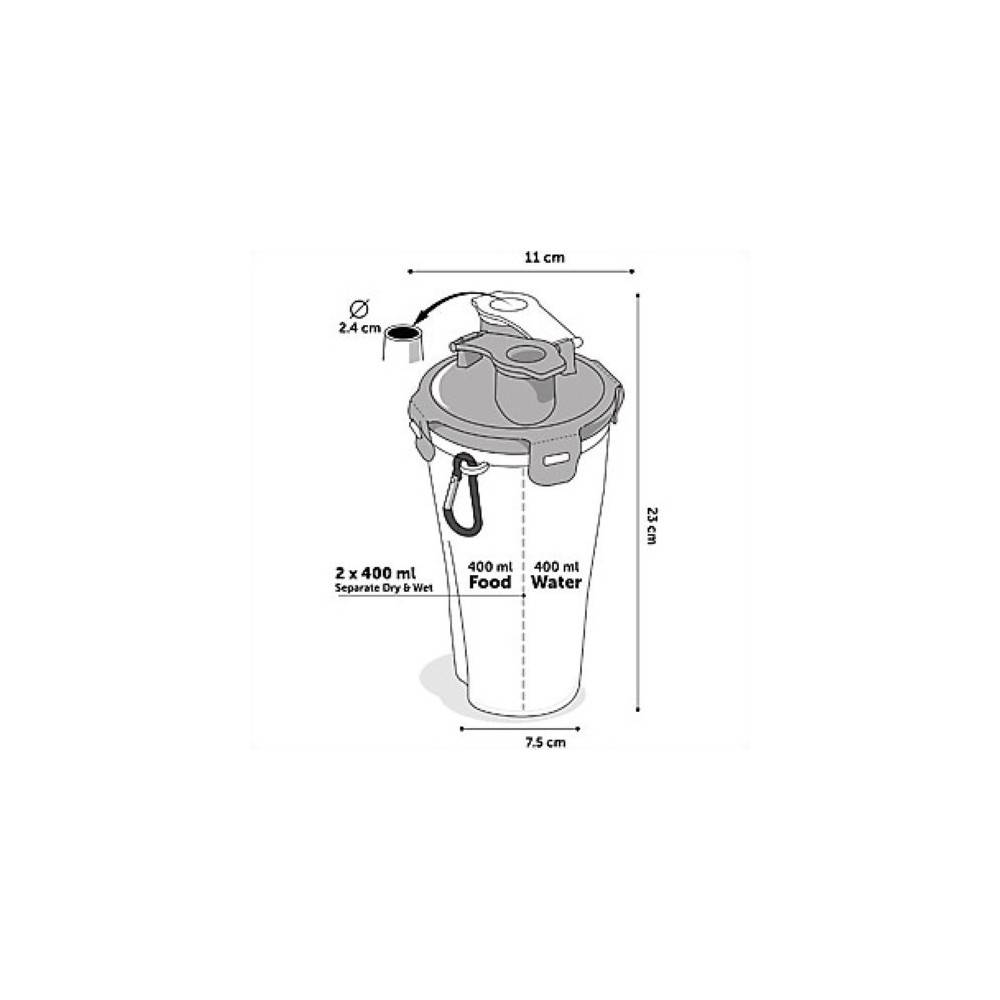 Gourde de voyage 2 en 1 TRINKA pour l'eau et la nourriture 2 x 400 ml. pour chien. - Imagen 2