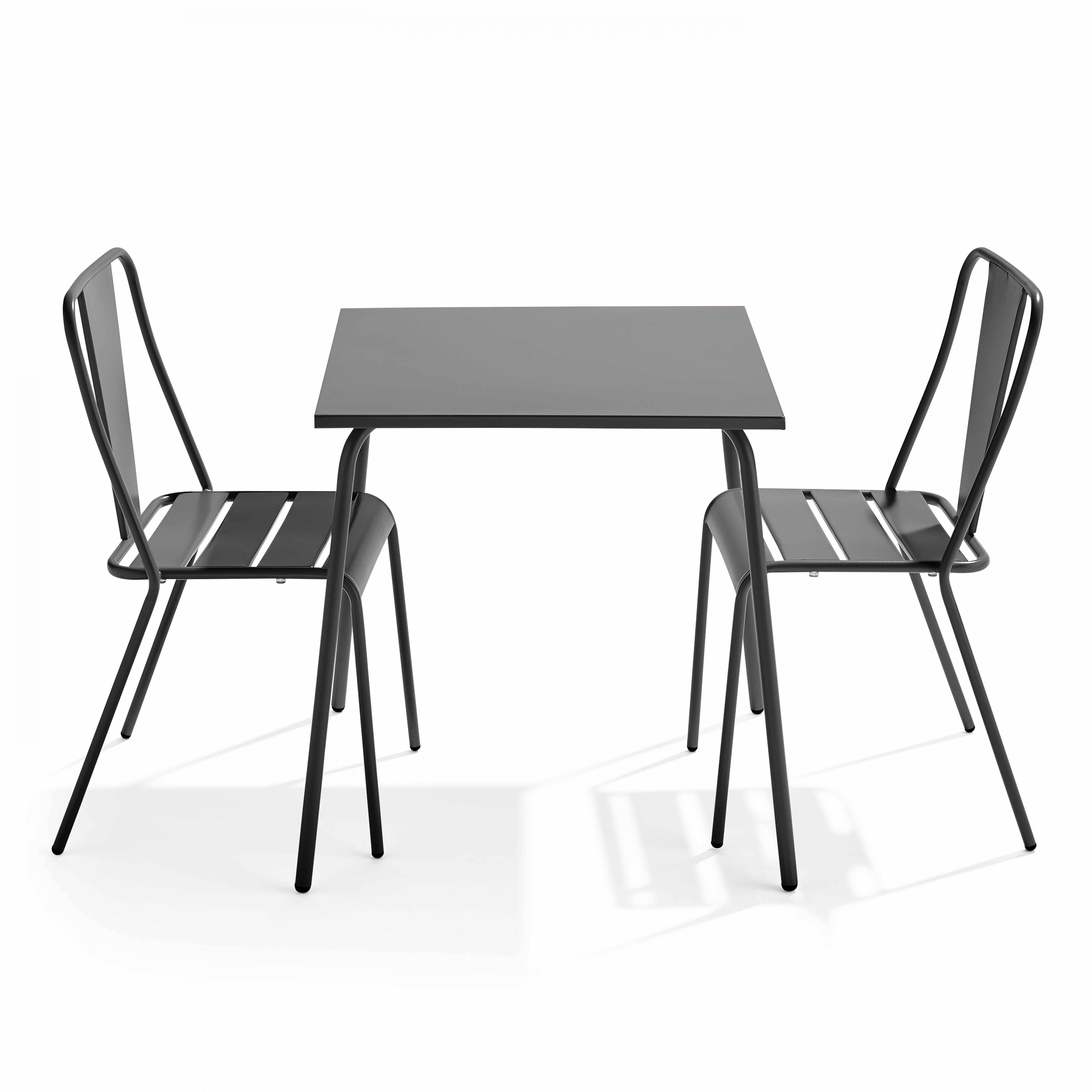 Oviala - Ensemble table de jardin carrée et 2 chaises bistrot gris Palavas - Oviala - Imagen 1