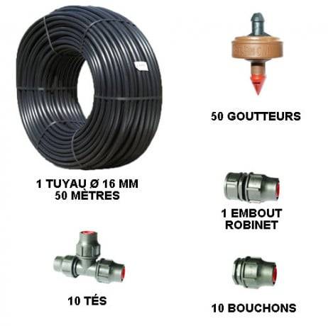 Kit d'arrosage goutte à goutte 50 m professionnel, Débit 2 l/h