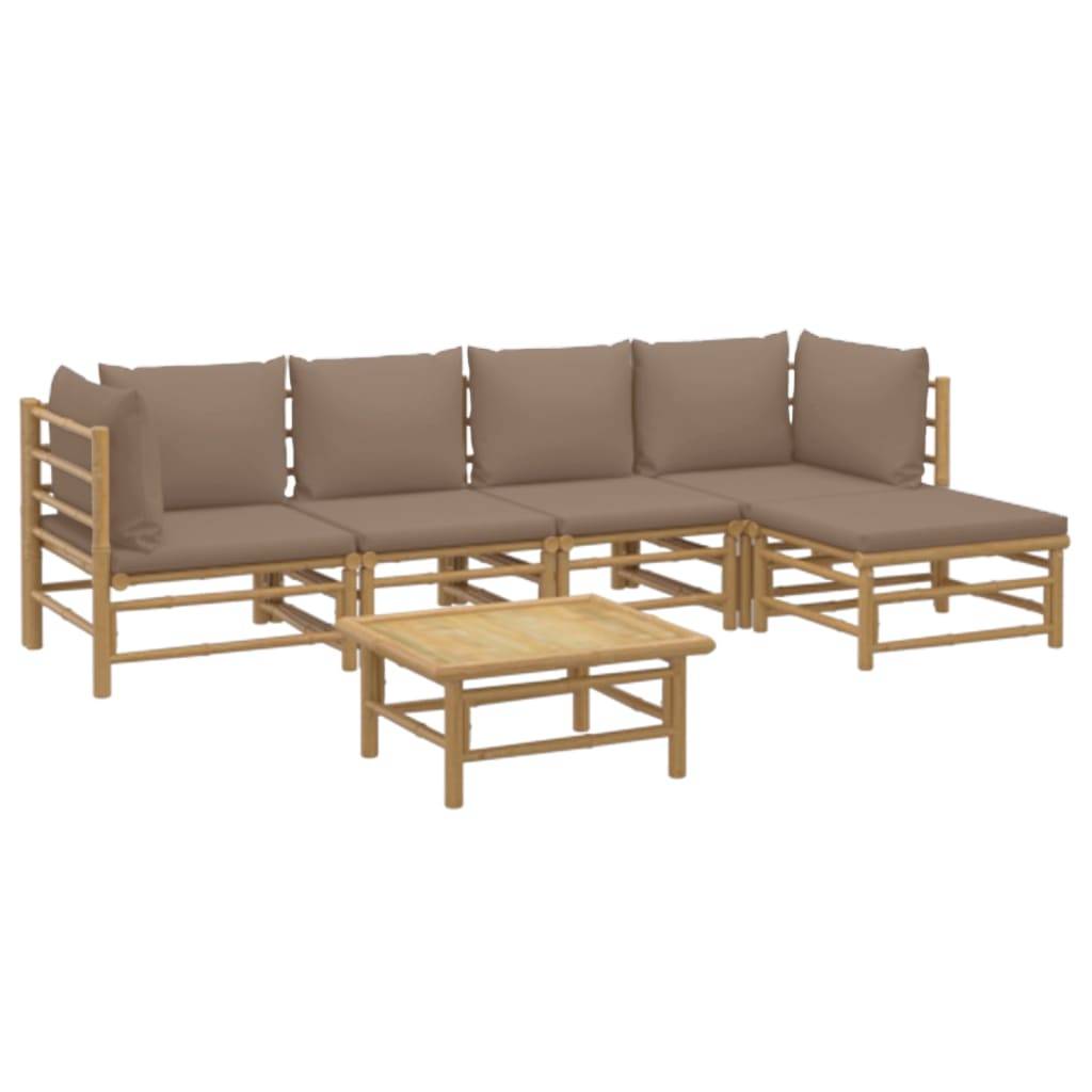 Salon de Jardin pour Balcon 6 Pièces en Bambou Naturel avec Coussins Couleur Taupe – ComfortXL Outdoor Living - Image 3