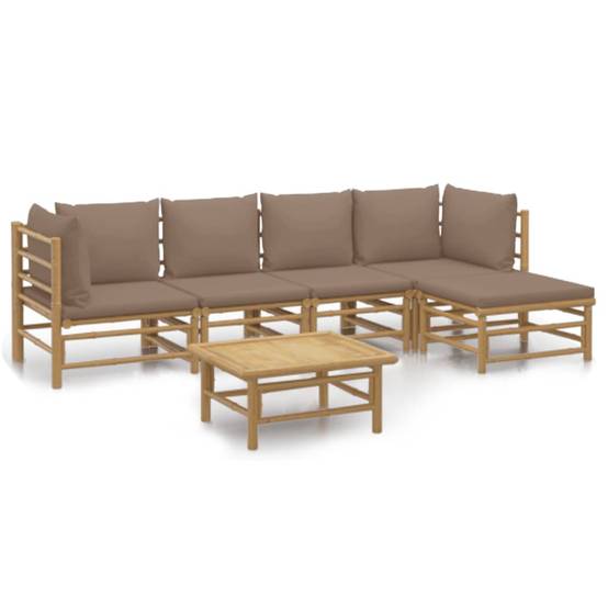Salon de Jardin pour Balcon 6 Pièces en Bambou Naturel avec Coussins Couleur Taupe – ComfortXL Outdoor Living - Image 2