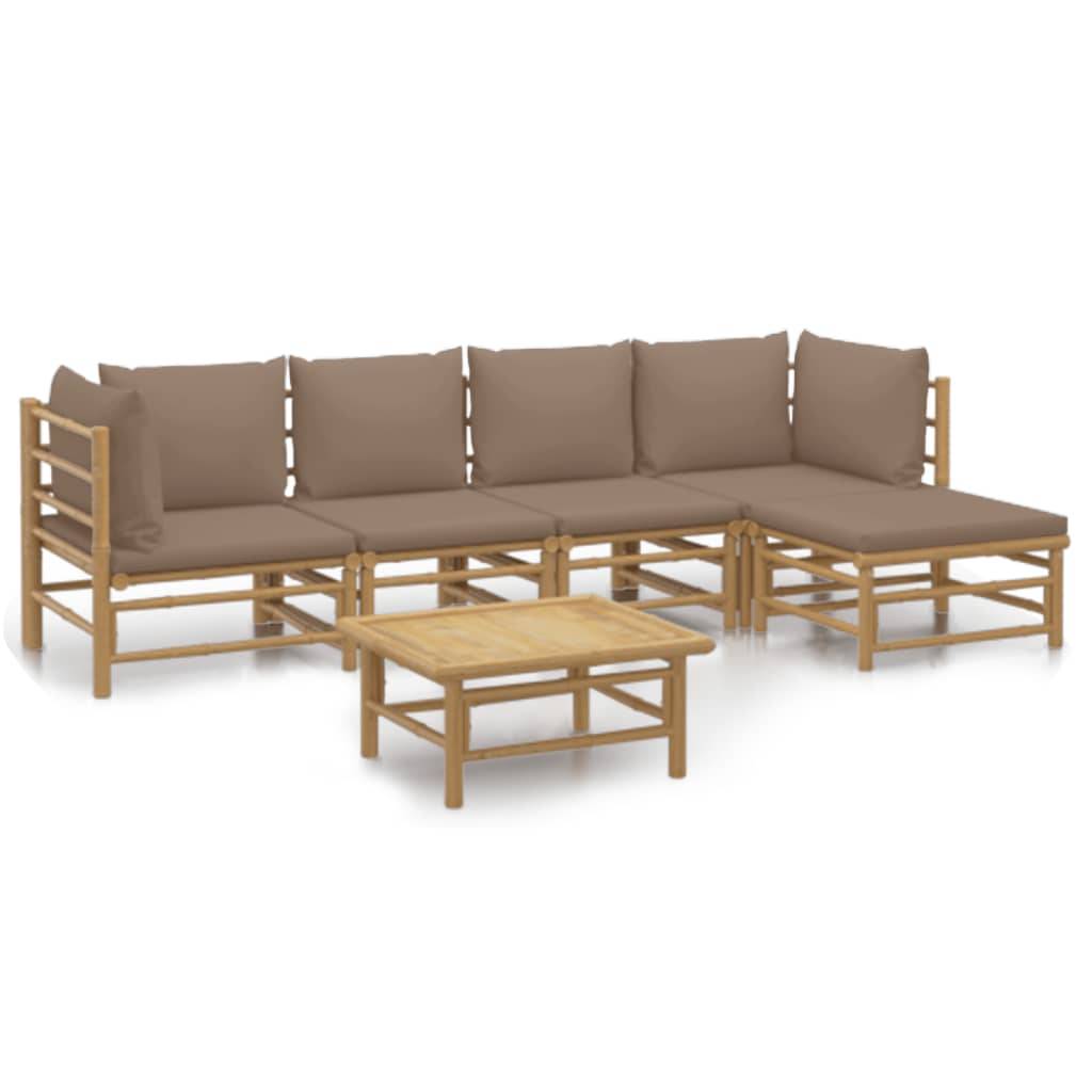 Salon de Jardin pour Balcon 6 Pièces en Bambou Naturel avec Coussins Couleur Taupe – ComfortXL Outdoor Living - Image 2
