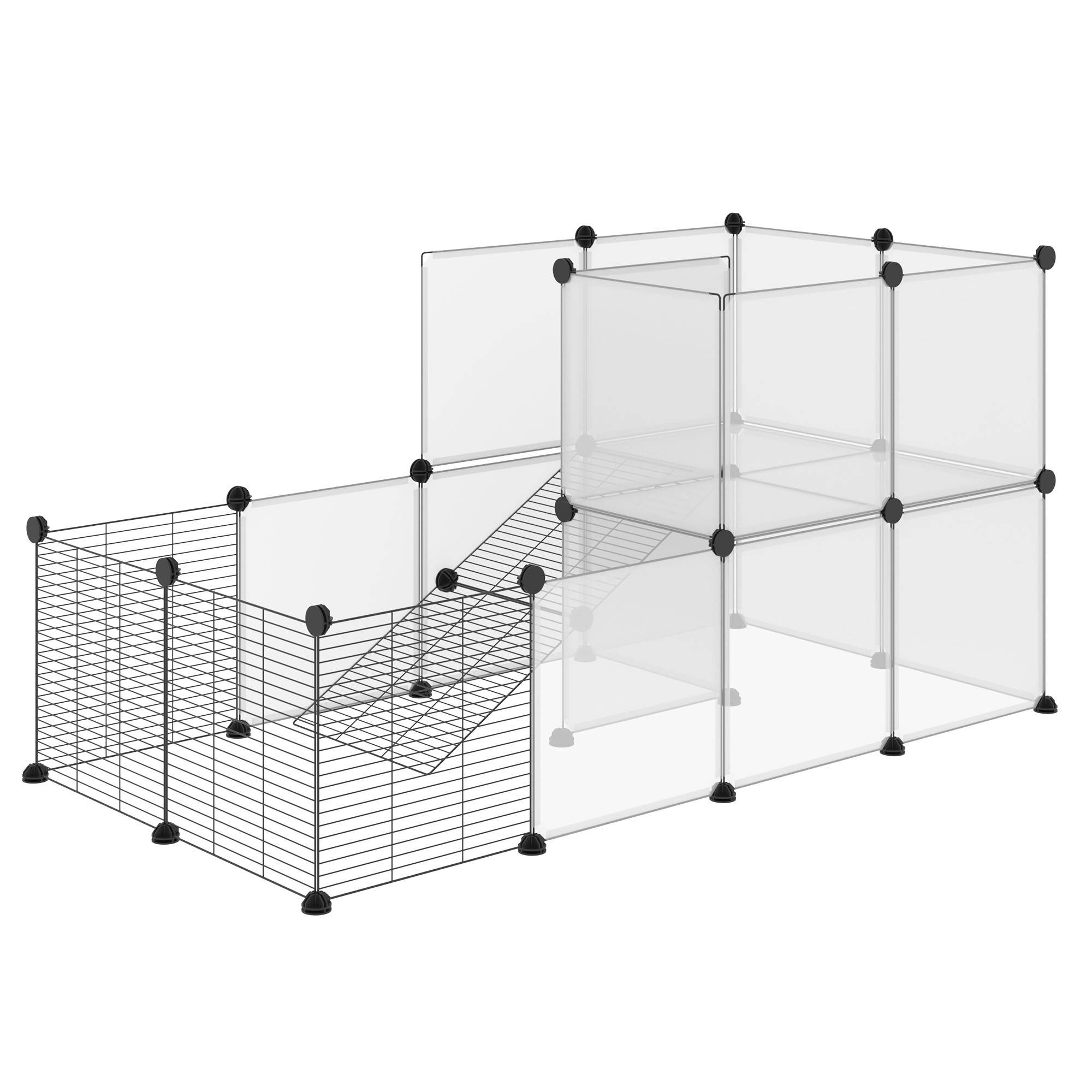 Parc pour animaux 27 panneaux, forme personnalisable pour cobayes, lapins et chinchillas, 140x70x70 cm, transparent - Image 2