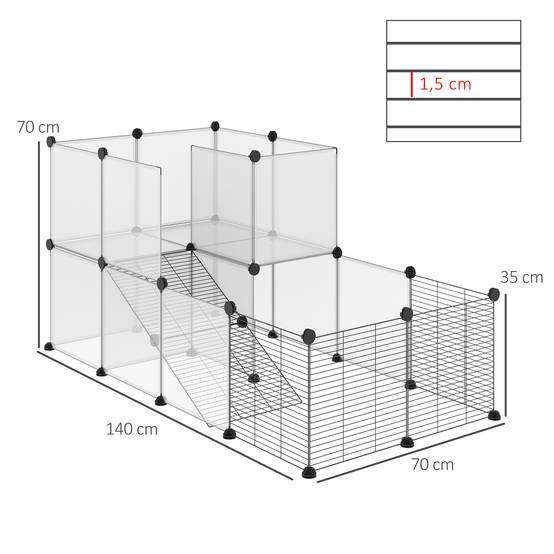 Parc pour animaux 27 panneaux, forme personnalisable pour cobayes, lapins et chinchillas, 140x70x70 cm, transparent - Image 5