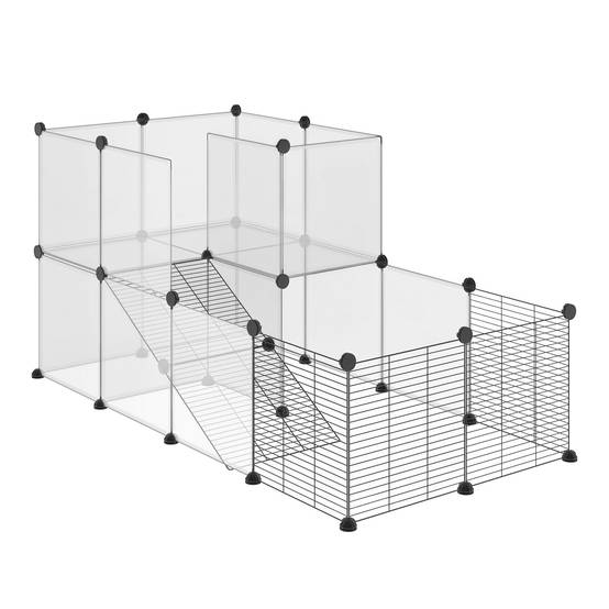 Parc pour animaux 27 panneaux, forme personnalisable pour cobayes, lapins et chinchillas, 140x70x70 cm, transparent - Image 1