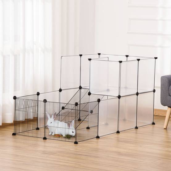 Parc pour animaux 27 panneaux, forme personnalisable pour cobayes, lapins et chinchillas, 140x70x70 cm, transparent - Image 4
