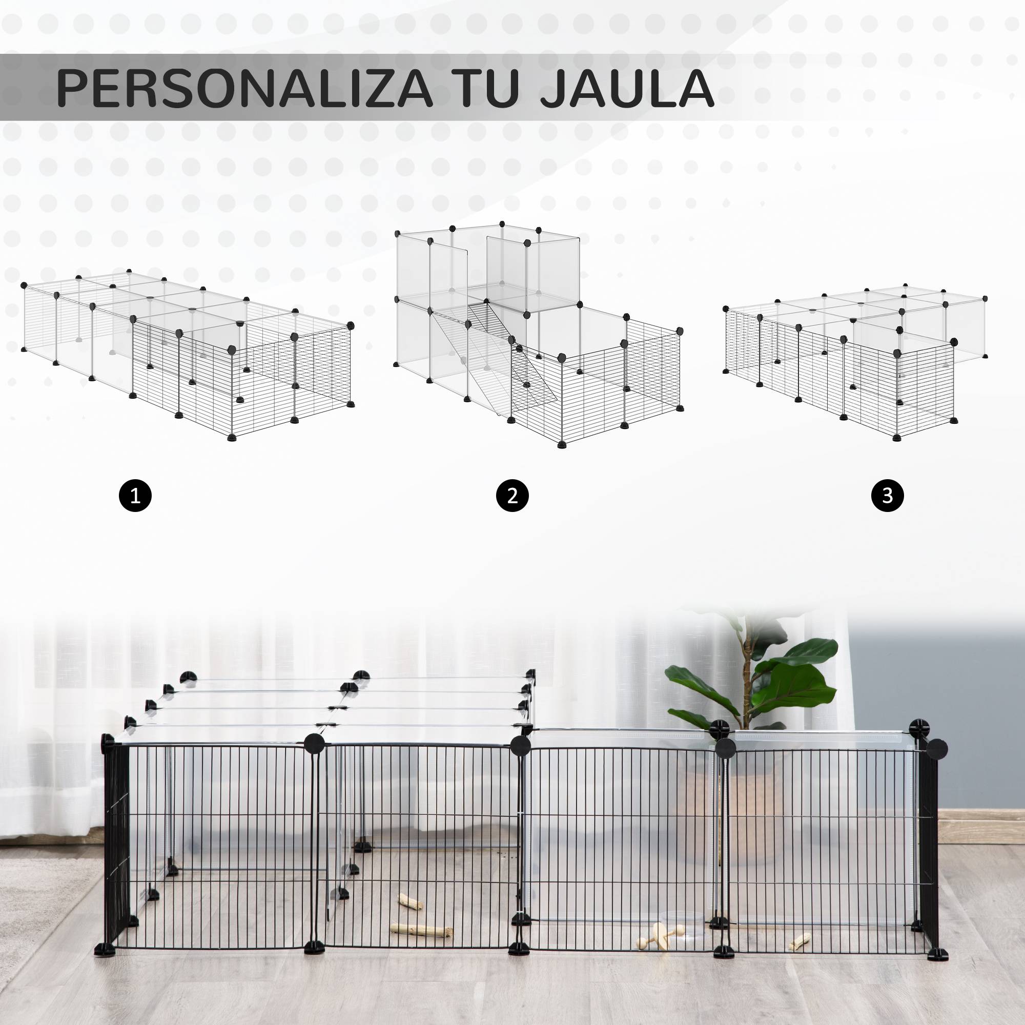 Parc pour animaux 27 panneaux, forme personnalisable pour cobayes, lapins et chinchillas, 140x70x70 cm, transparent - Image 6