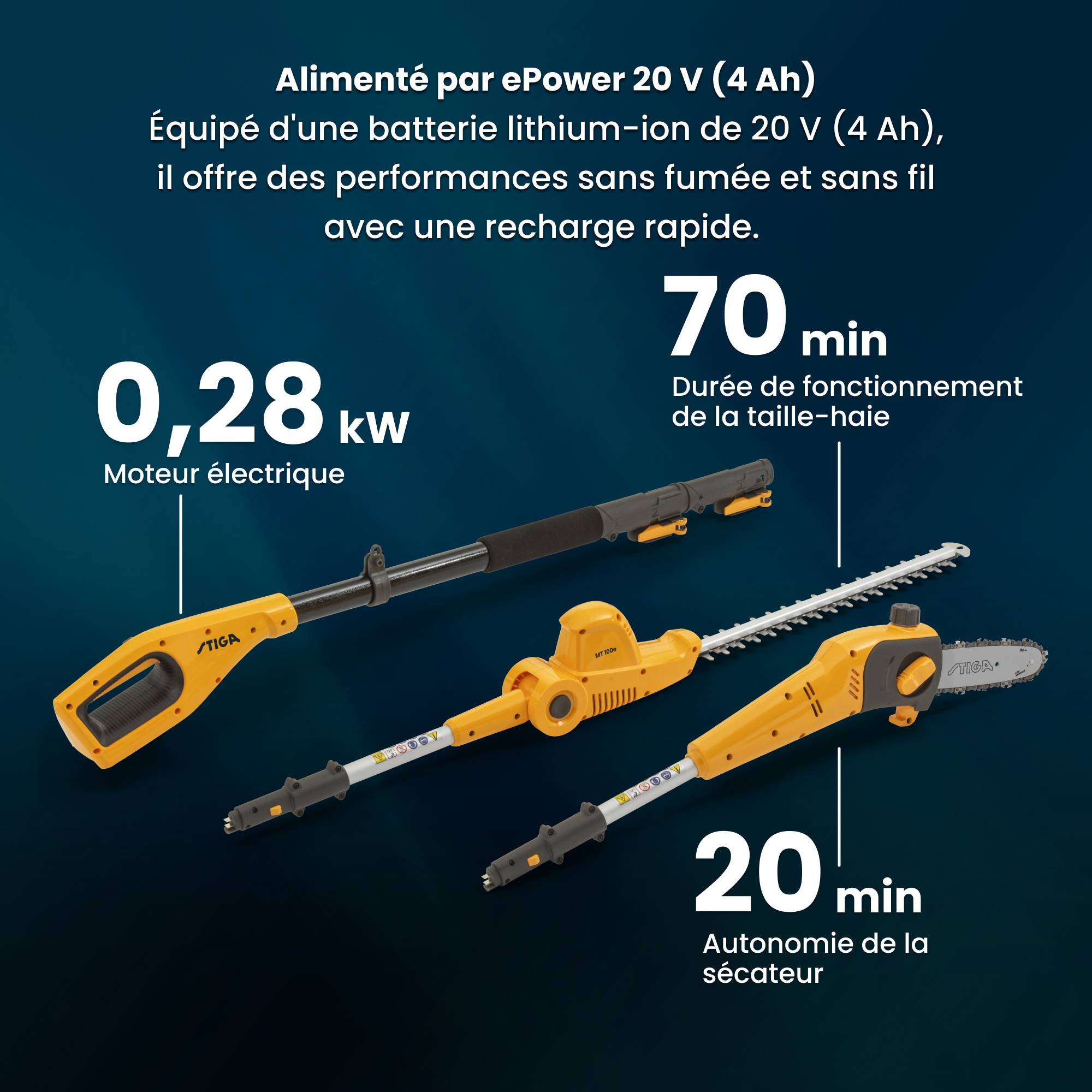 Stiga - Kit MT 100e, outil multifonction, batterie 20V 4Ah, lame 46 cm, perche 2,75 m - STIGA - Image 3