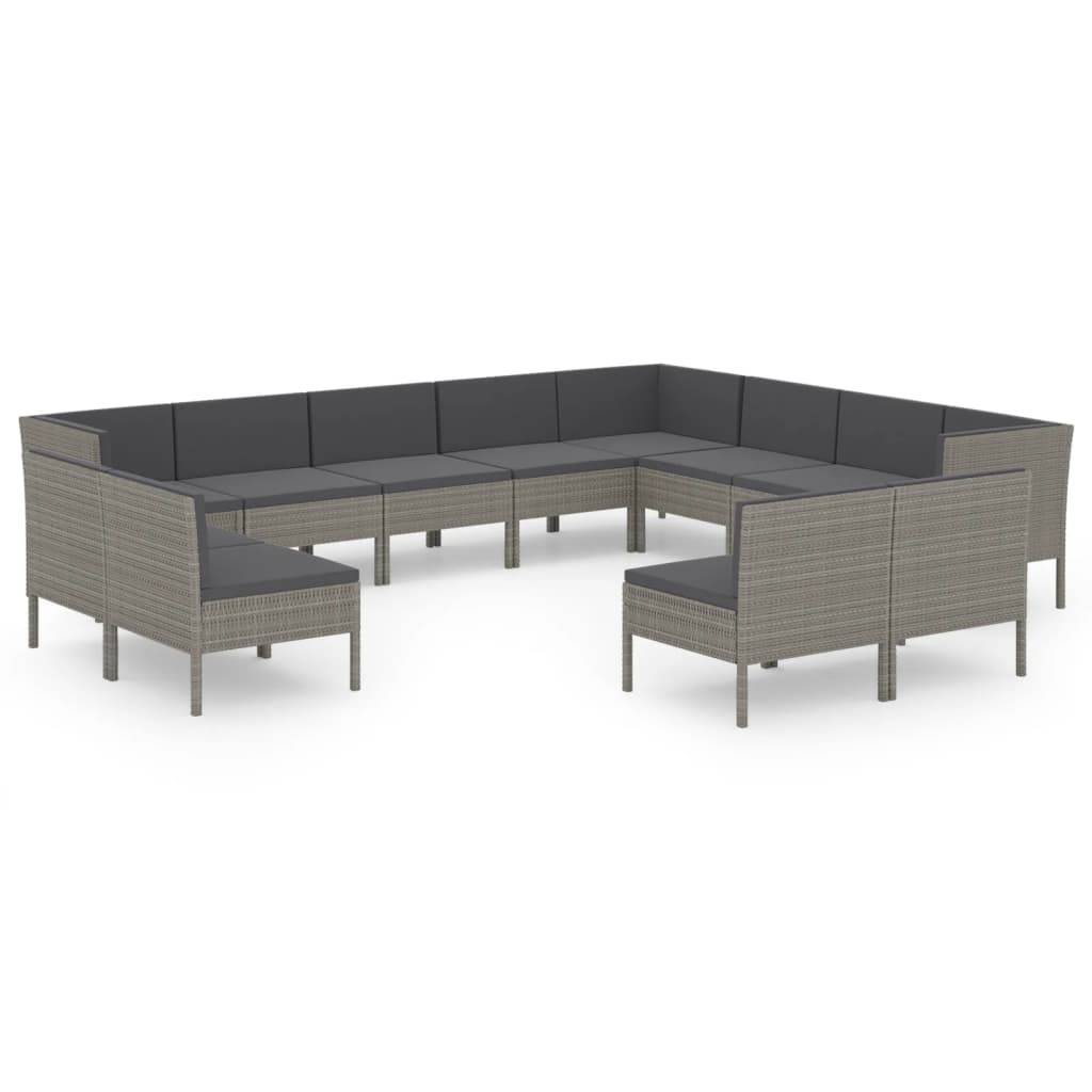 Helloshop26 - Salon de jardin meuble d'extérieur ensemble de mobilier 12 pièces avec coussins résine tressée gris - Imagen 1