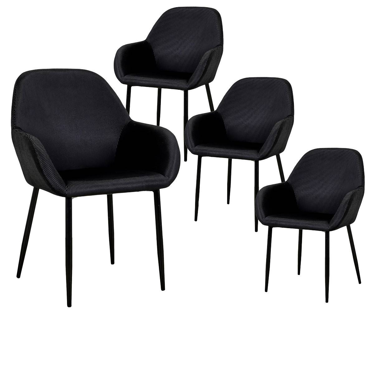 ALTOBUY - Lot de 4 Fauteuils Velours Côtelé Noir - ALESSIA