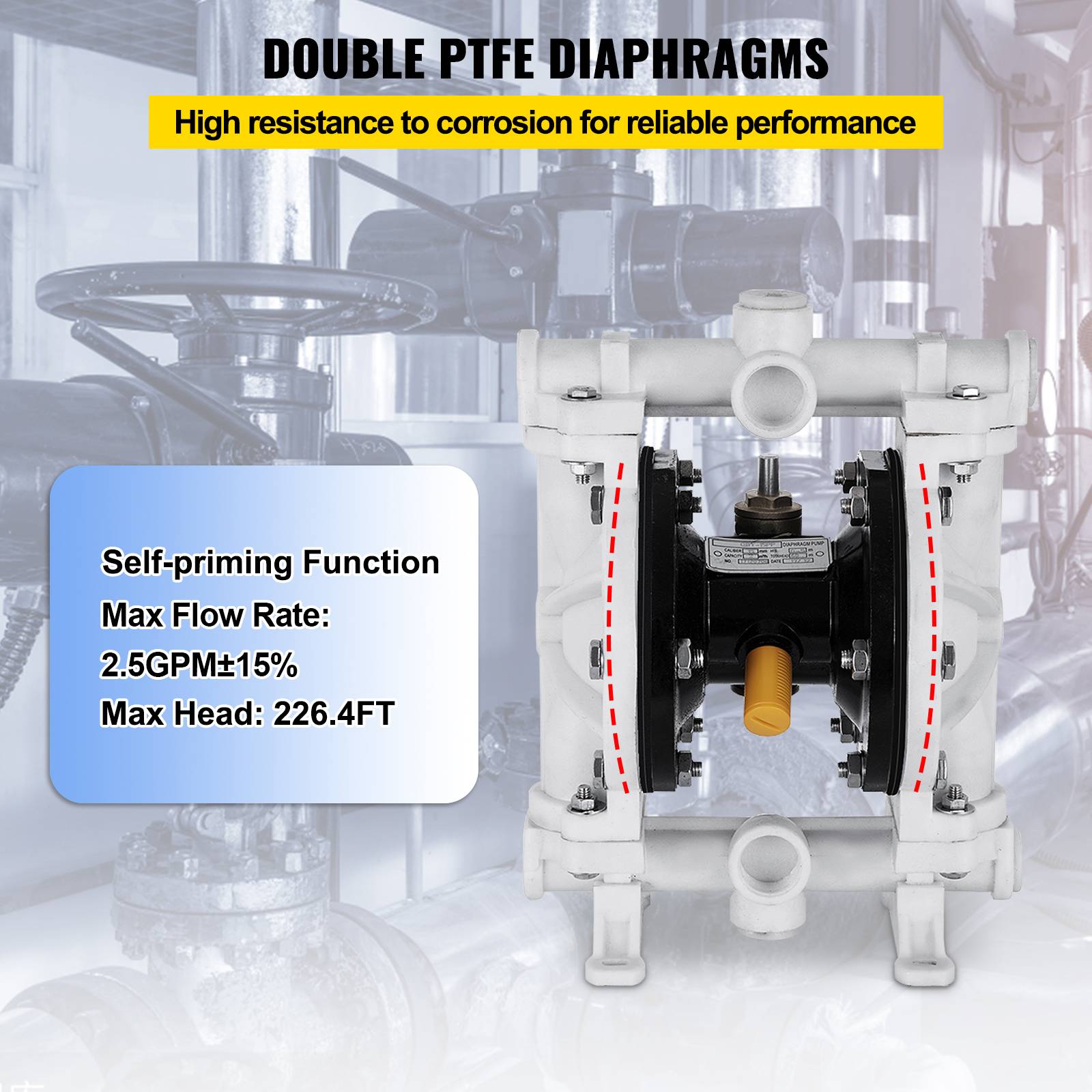 Vevor - VEVOR Pompe pneumatique double membrane, PTFE. 12.7mm, 13.2 GPM, 120 PSI. Pour pétrole, diesel, huile. - Image 4