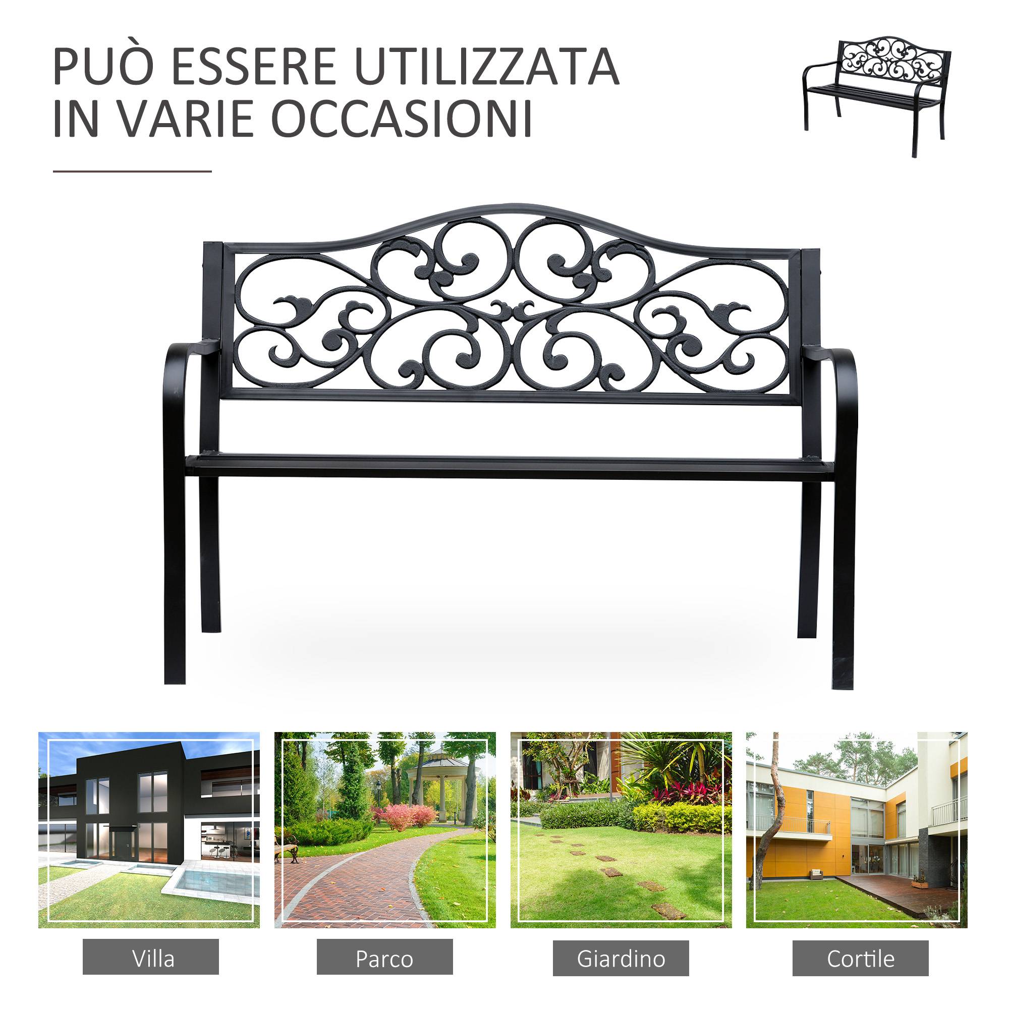 Banc de jardin acier fonte balcon terrasse dossier décoré 127x60x89cm noir - ComfortXL Outdoor Living - Image 8