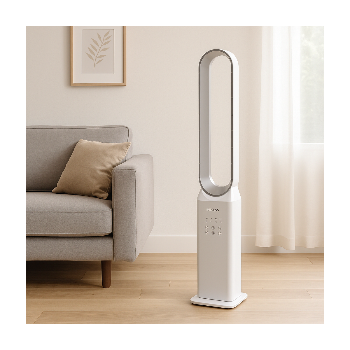 Ventilateur sans pales à Télécommande 50W Programmable avec Minuterie - Rafraichisseur d'air 3 Vitesses Design Blanc NIKLAS - Image 10