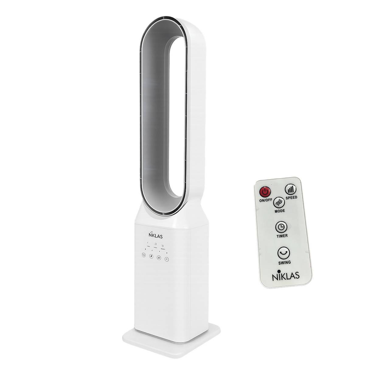 Ventilateur sans pales à Télécommande 50W Programmable avec Minuterie - Rafraichisseur d'air 3 Vitesses Design Blanc NIKLAS - Image 1