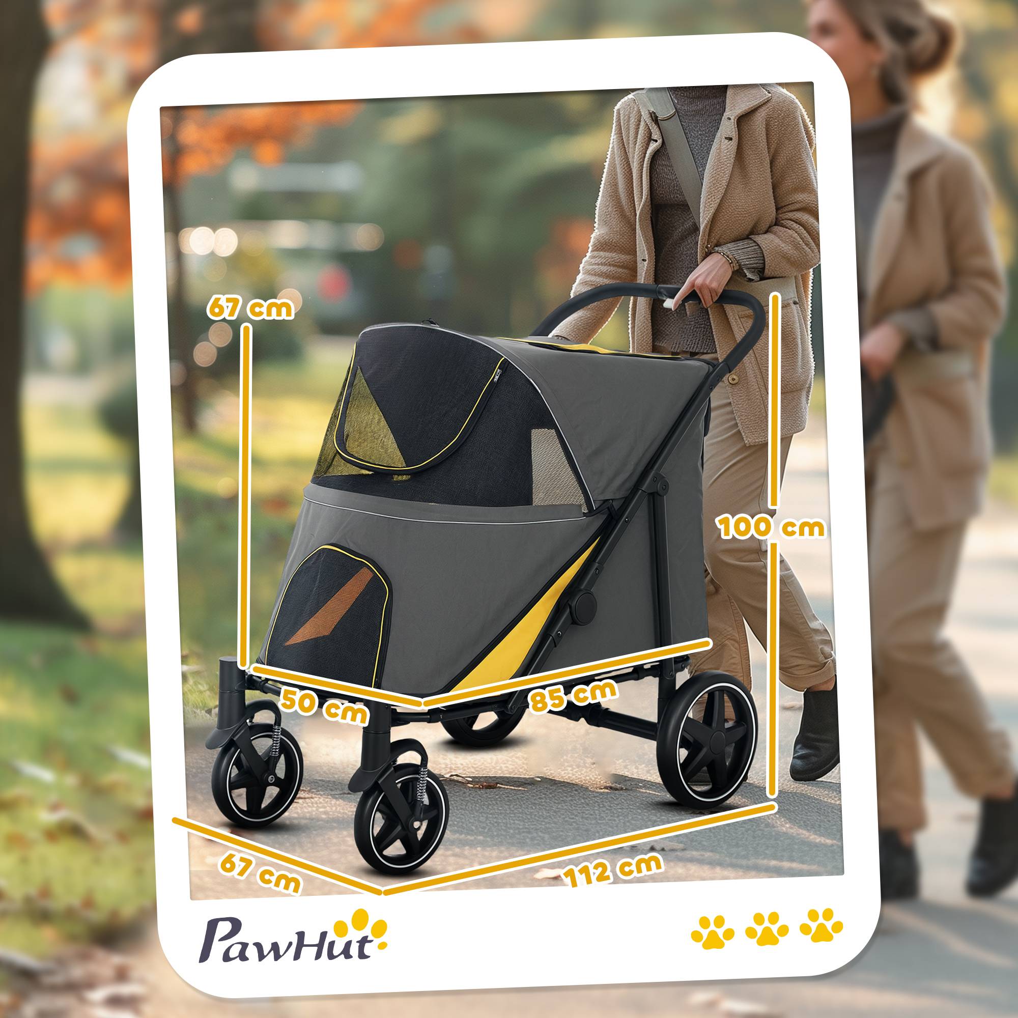 Chariot chien pliable one-click, pliable, 2 laisses sécurité, gris foncé - Image 5