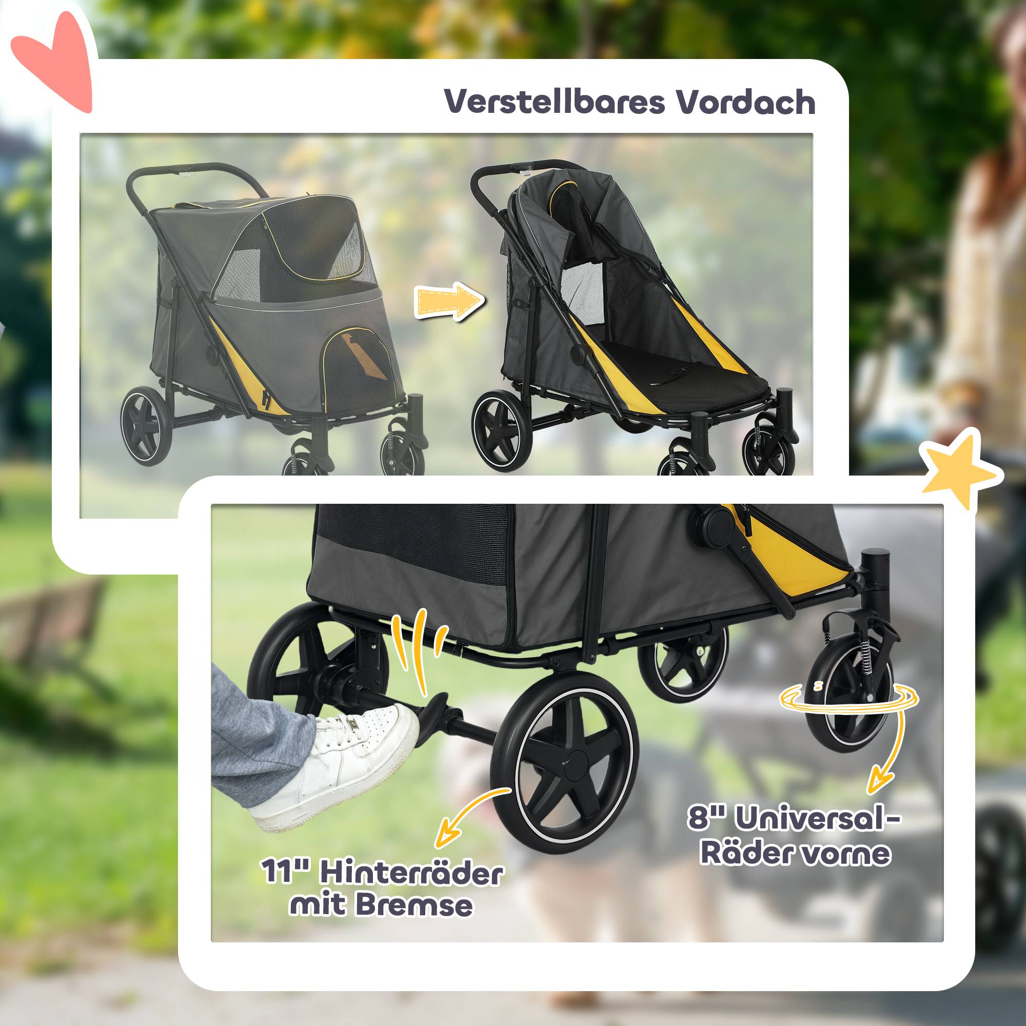 Chariot chien pliable one-click, pliable, 2 laisses sécurité, gris foncé - Image 8