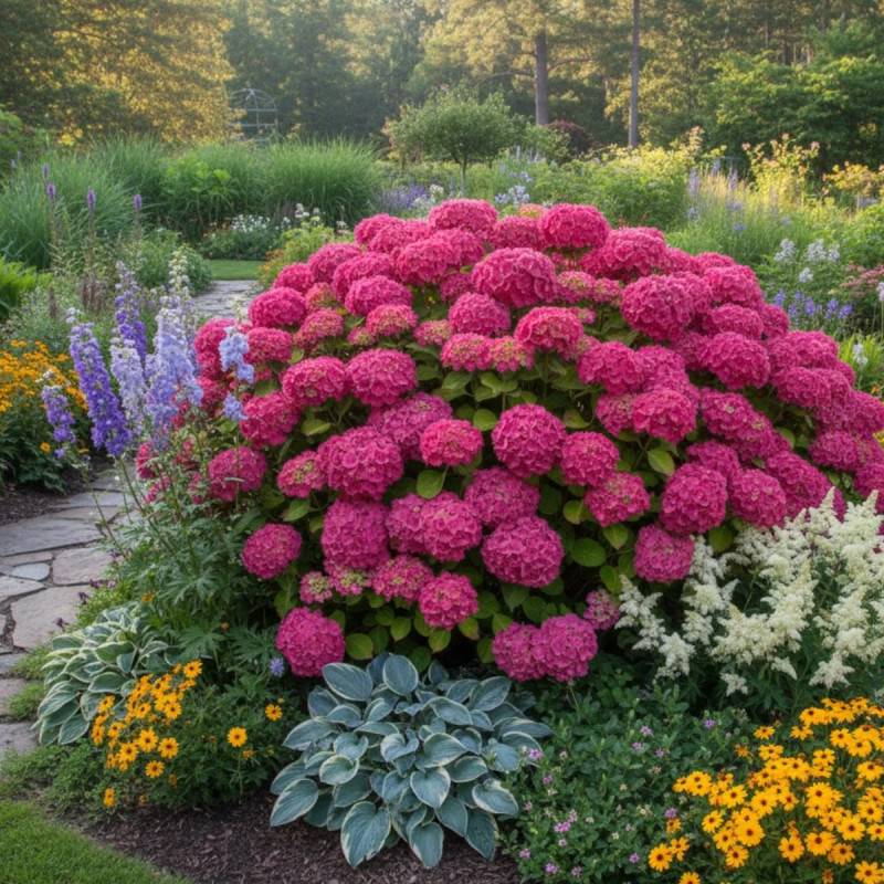 Hortensia Sybilla, Hydrangea macrophylla à fleurs Rose/Rouge - feuillage Caduc - Godet - 5/20 cm - Image 2