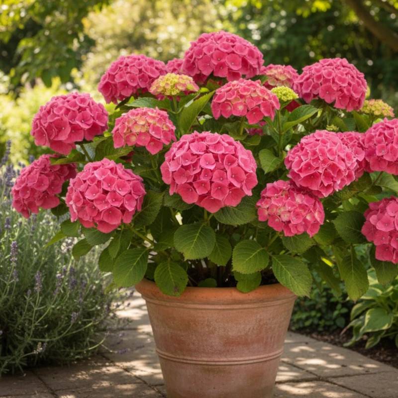 Hortensia Sybilla, Hydrangea macrophylla à fleurs Rose/Rouge - feuillage Caduc - Godet - 5/20 cm - Image 3