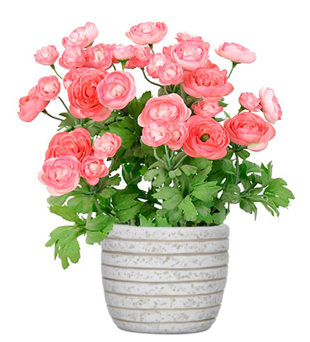 Artificielles - Renoncule factice en pot H28cm 32 fleurs lumineuses Rose soutenu - couleur: Rose soutenu - Imagen 2
