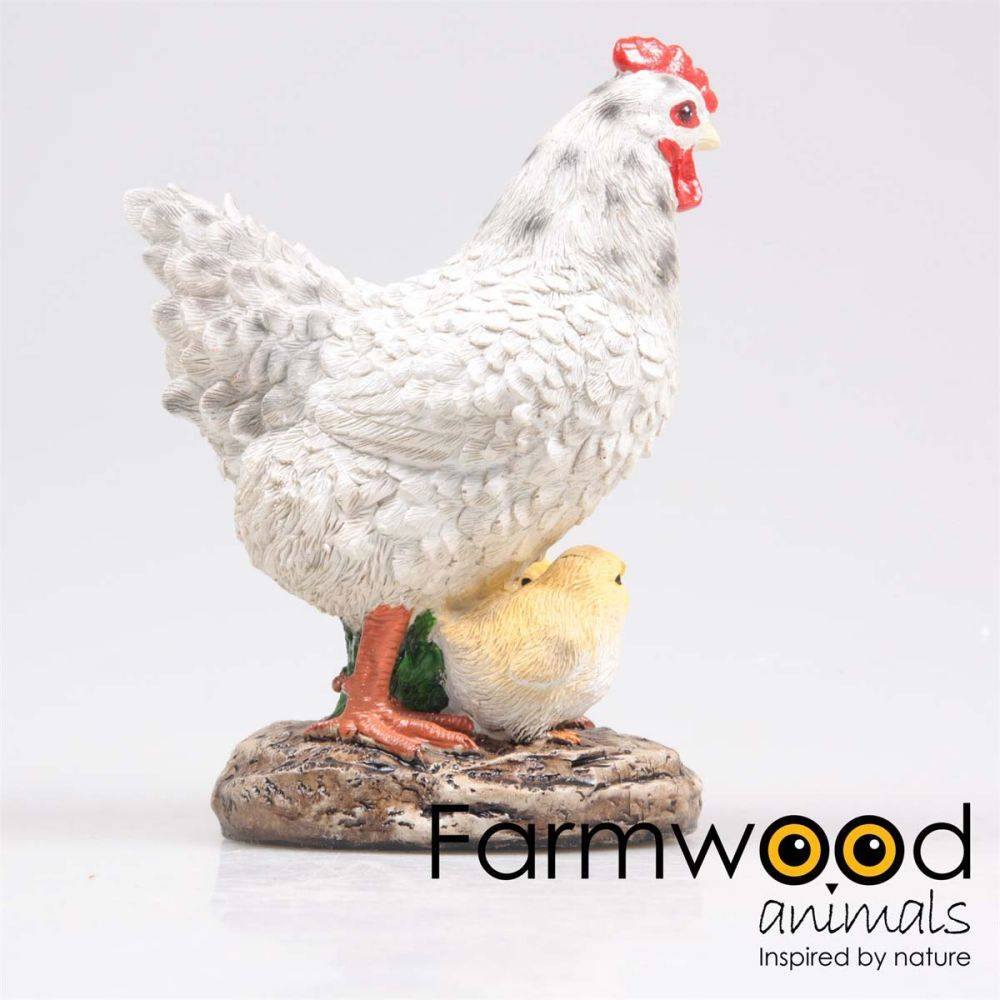 Farmwood Animals - Poule avec poussins en résine 15 x 11 x 20 cm - Imagen 2