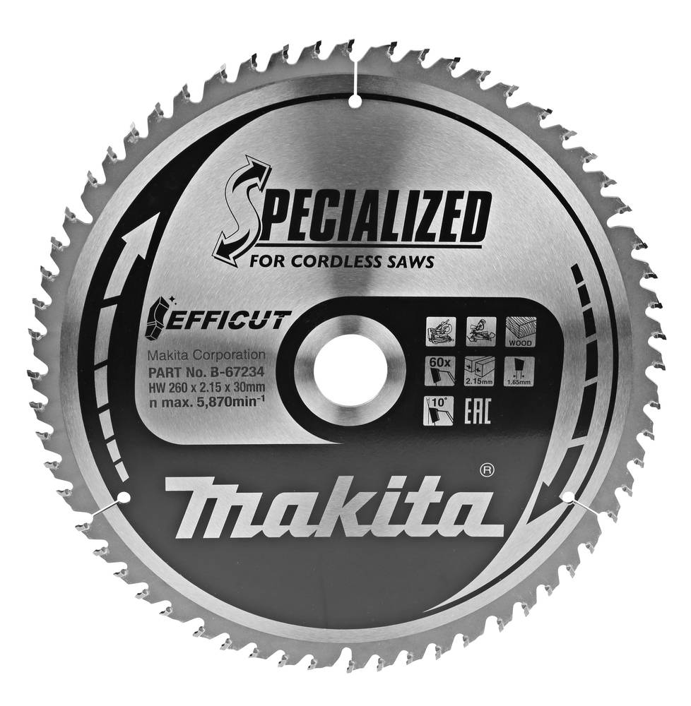 Makita - Lame de scie circulaire, T.C.T Efficut, 260 x 30 mm, 60 dents - MAKITA - B-67234 - Imagen 1