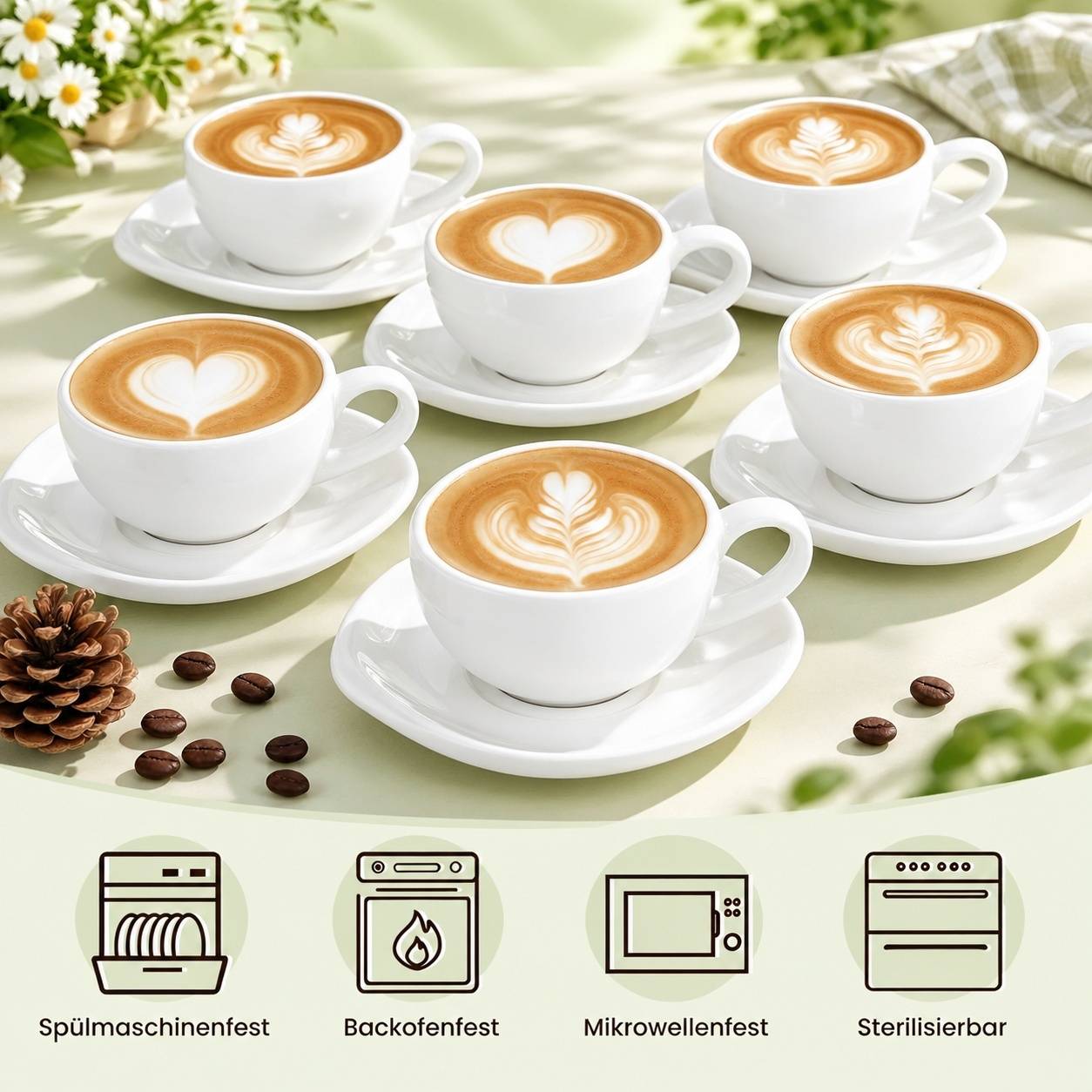 Set de 6 Tasses à Espresso en Céramique avec Sous-tasses 120ml - Image 5
