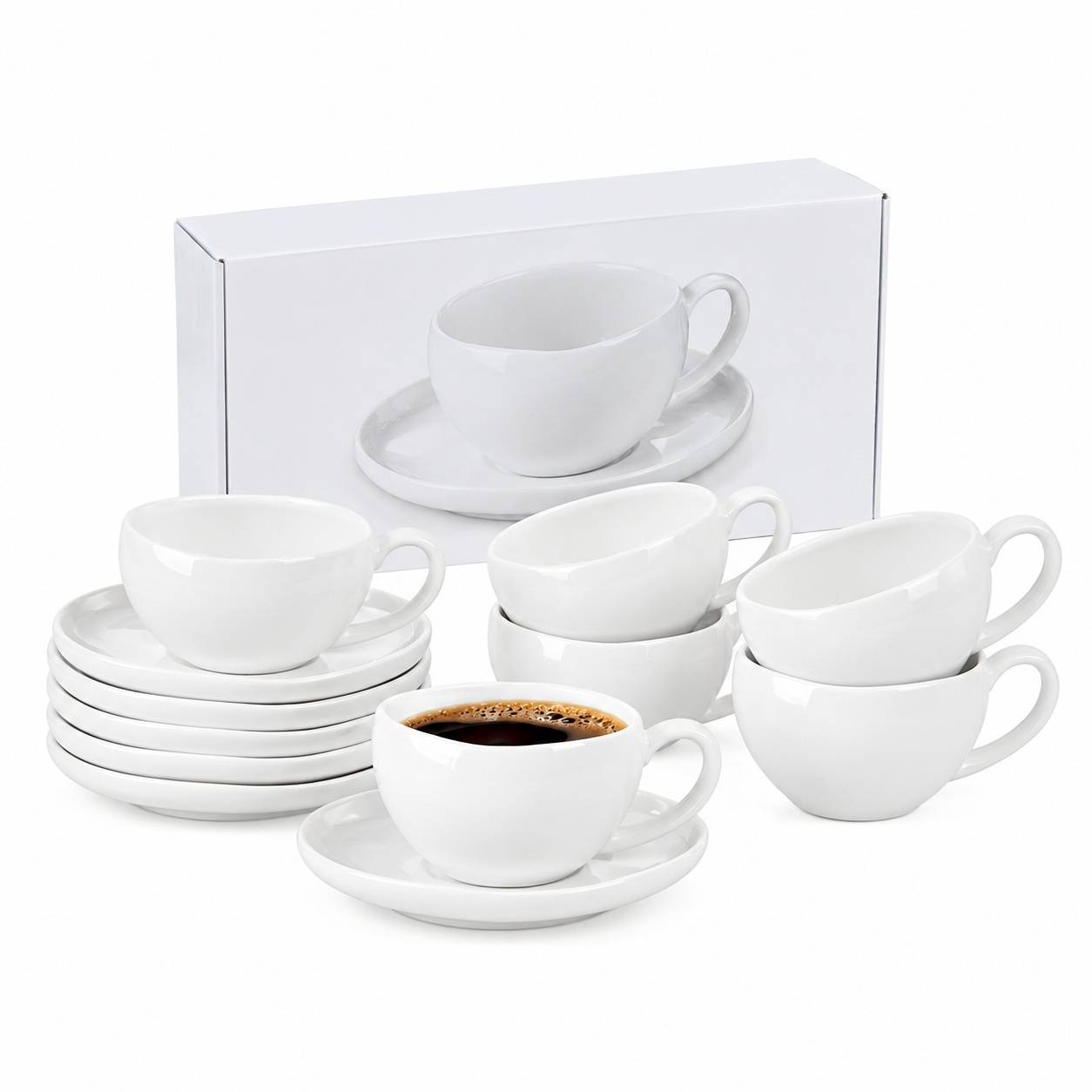 Set de 6 Tasses à Espresso en Céramique avec Sous-tasses 120ml - Image 1