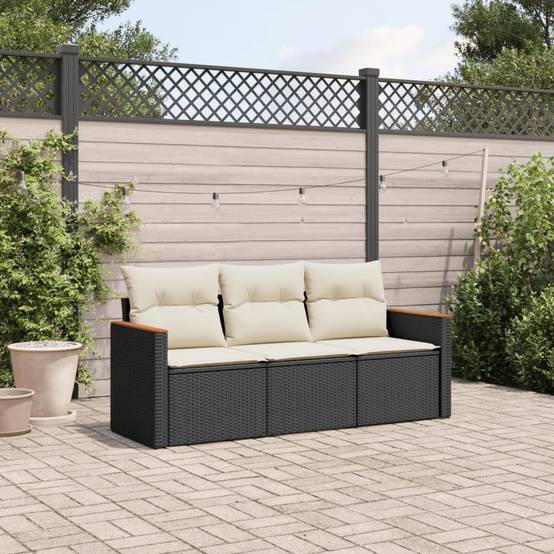 Canapé d'Extérieur 3 Places Résine Tressée Modulable Salon de Jardin Noir et Blanc Crème – ComfortXL Outdoor Living - Image 1