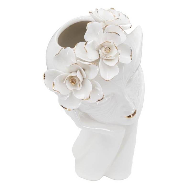 Vase visage femme en céramique blanche 16.5x14x27.3 cm - Mauro Ferretti - Image 3