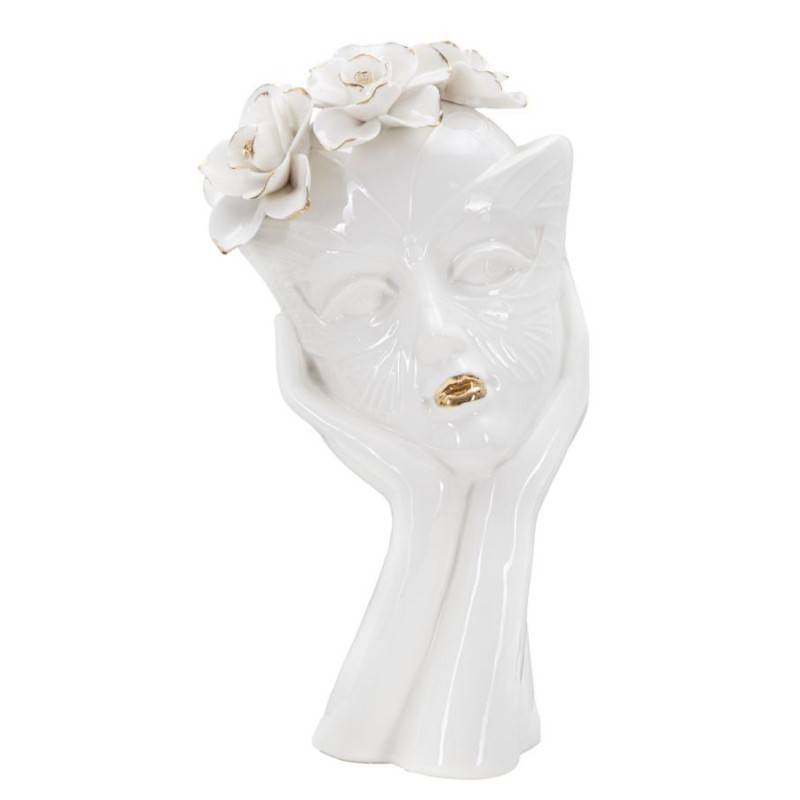 Vase visage femme en céramique blanche 16.5x14x27.3 cm - Mauro Ferretti - Image 1
