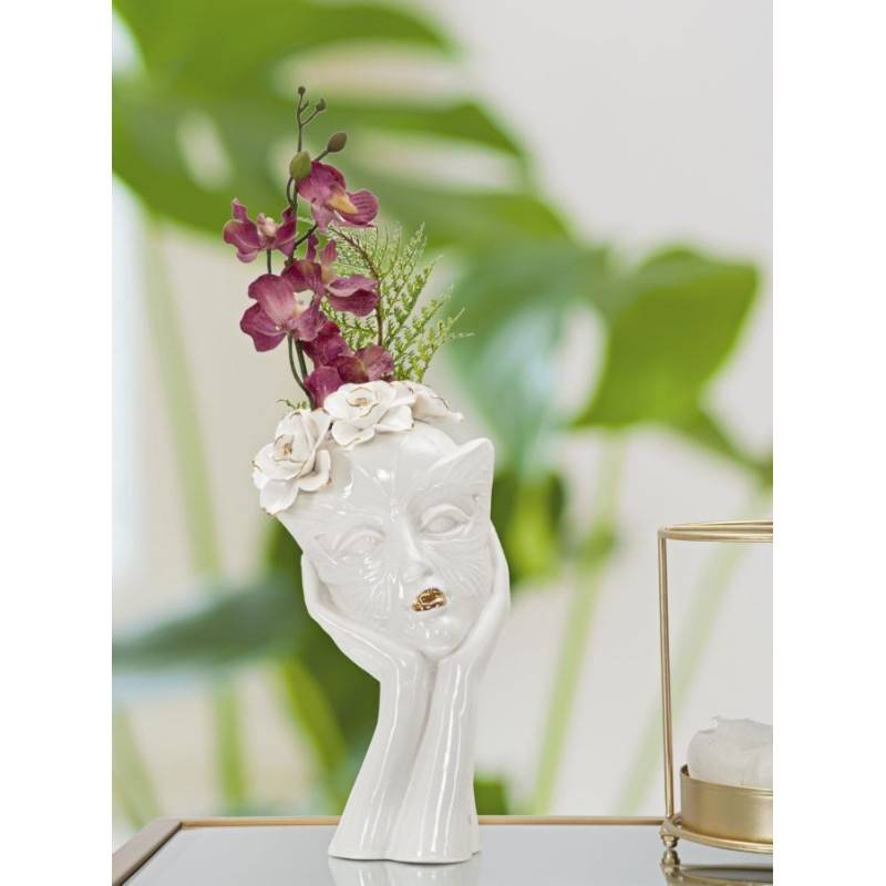 Vase visage femme en céramique blanche 16.5x14x27.3 cm - Mauro Ferretti - Image 5