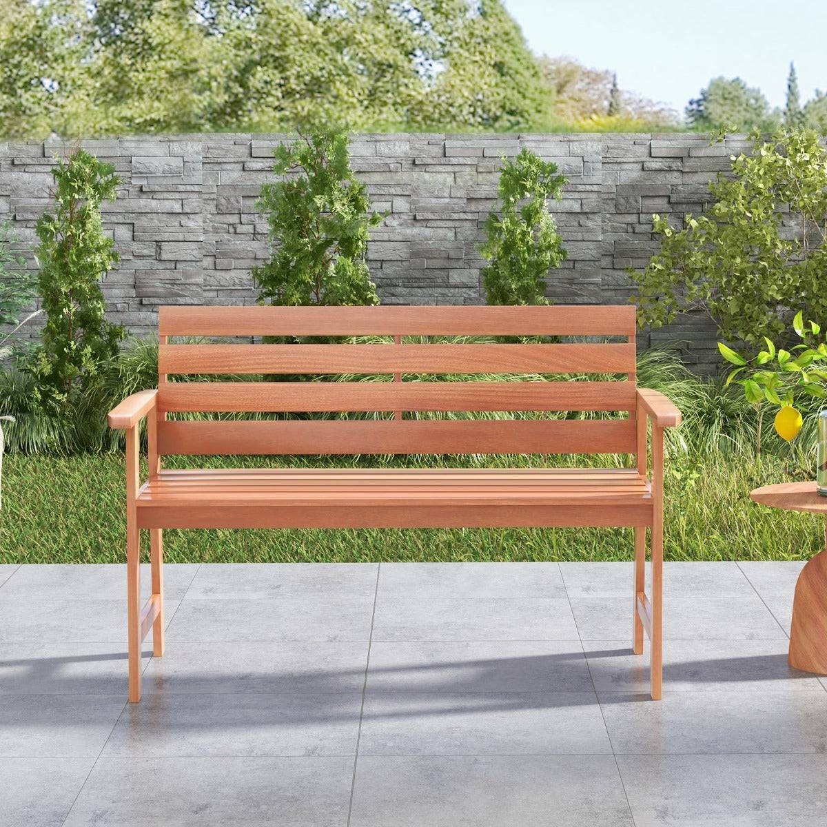 Helloshop26 - Banc de jardin en bois 2 places dossier siège à lattes accoudoirs peinture diy charge 150 kg intérieur extérieur - Imagen 3