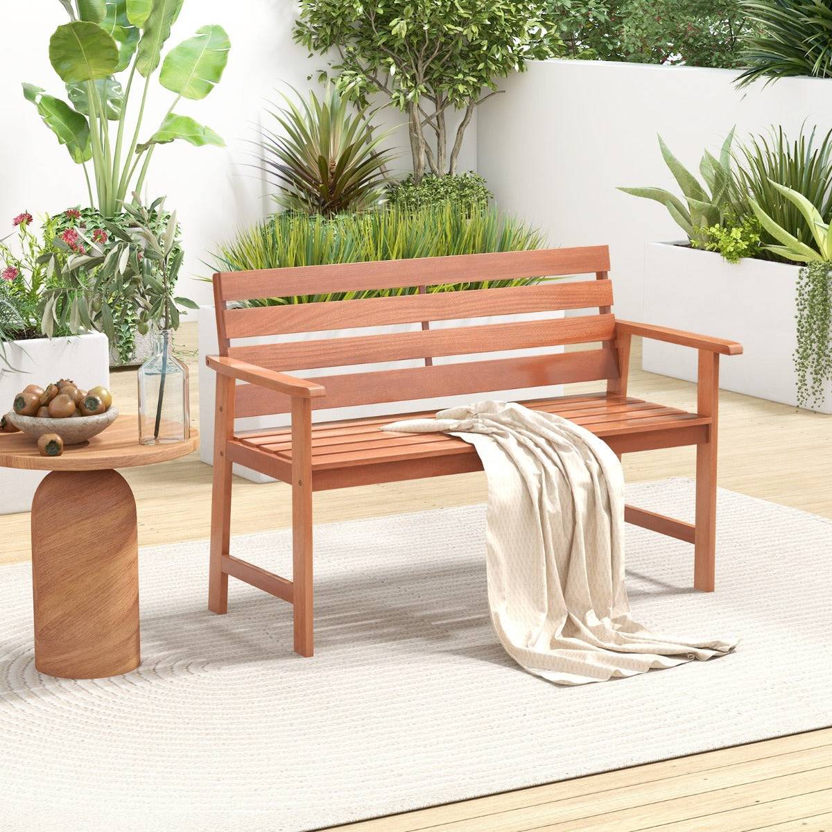 Helloshop26 - Banc de jardin en bois 2 places dossier siège à lattes accoudoirs peinture diy charge 150 kg intérieur extérieur - Imagen 2