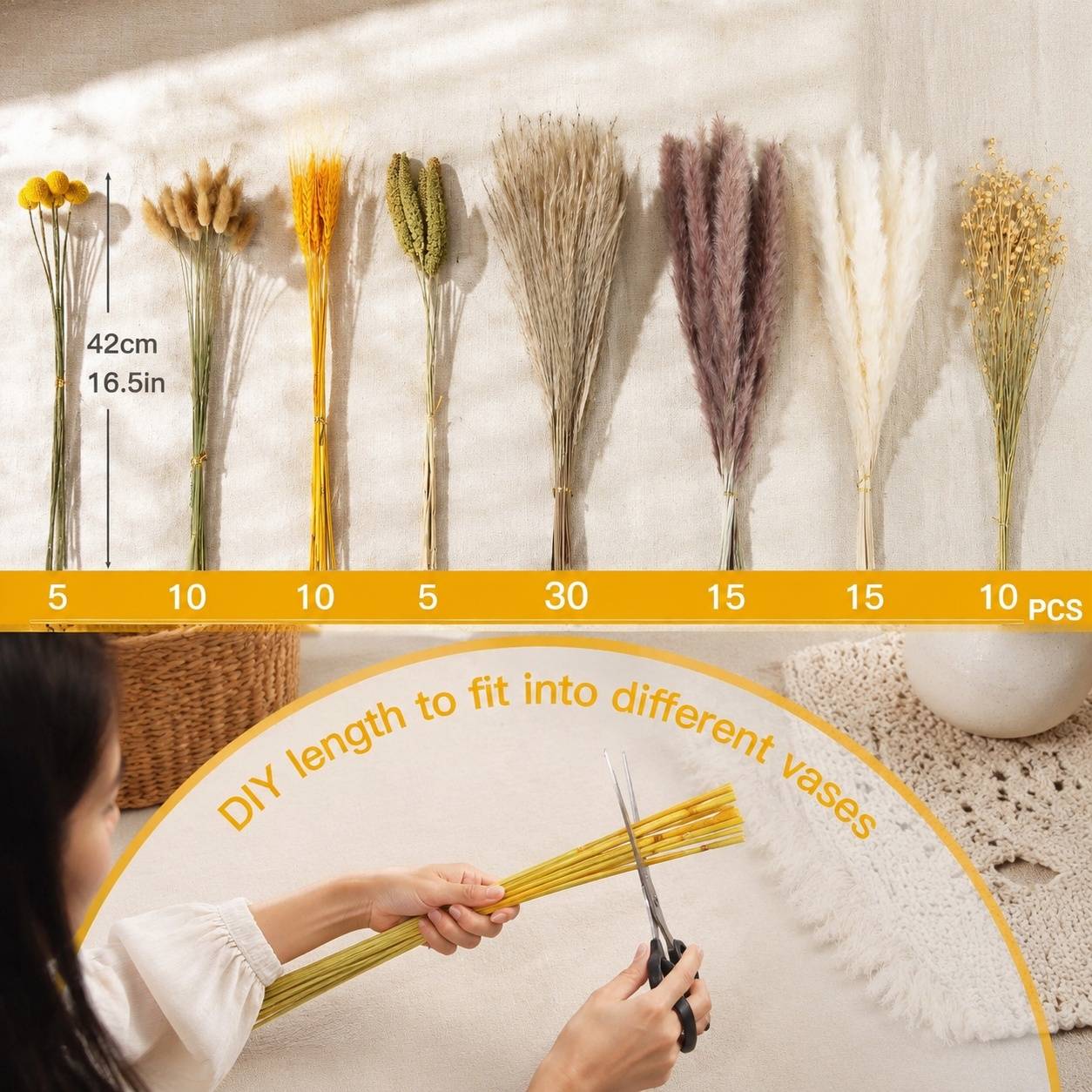Lot de 100 Plantes et Fleurs Séchées 40 à 44 Cm Décoration Boho Mariage Anniversaire - Image 4