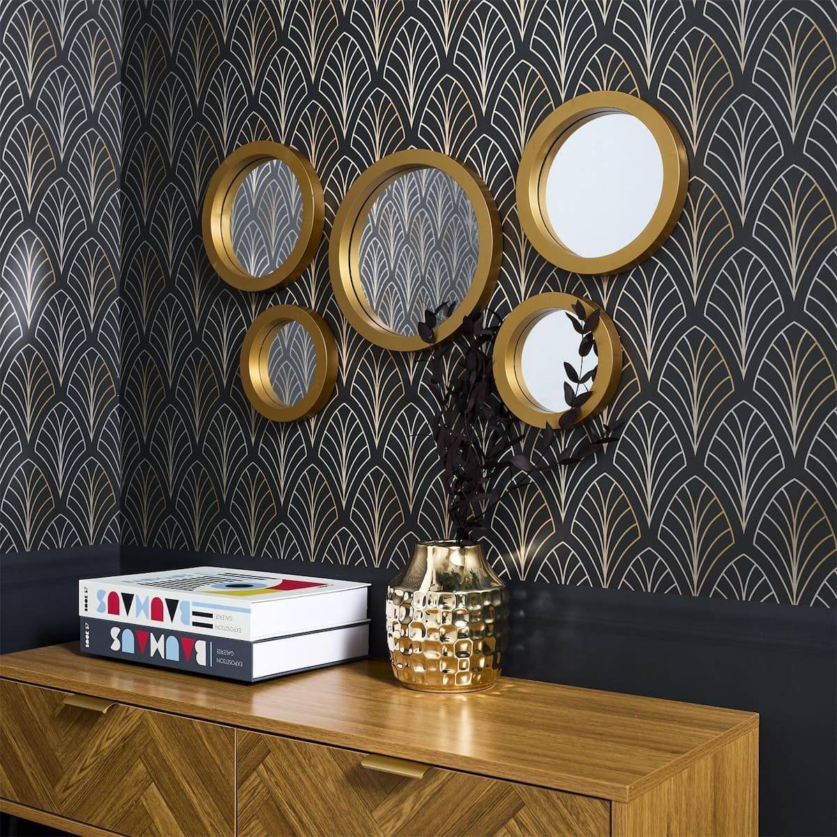 ALTOBUY - 5 miroirs décoratifs muraux ronds avec encadrement doré - - Image 2