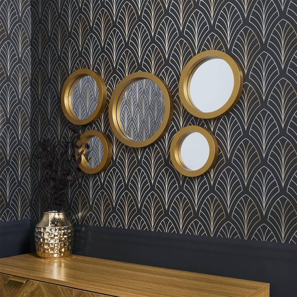 ALTOBUY - 5 miroirs décoratifs muraux ronds avec encadrement doré - - Image 4