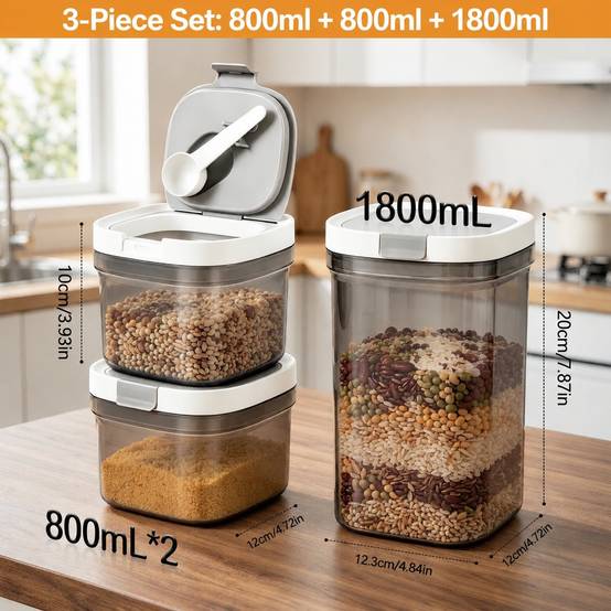 Boîtes de Rangement Alimentaire avec Cuillère Magnétique Triple (Comptage: 65 caractères) - Image 2
