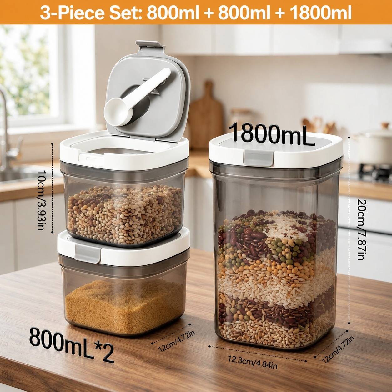 Boîtes de Rangement Alimentaire avec Cuillère Magnétique Triple (Comptage: 65 caractères) - Image 2