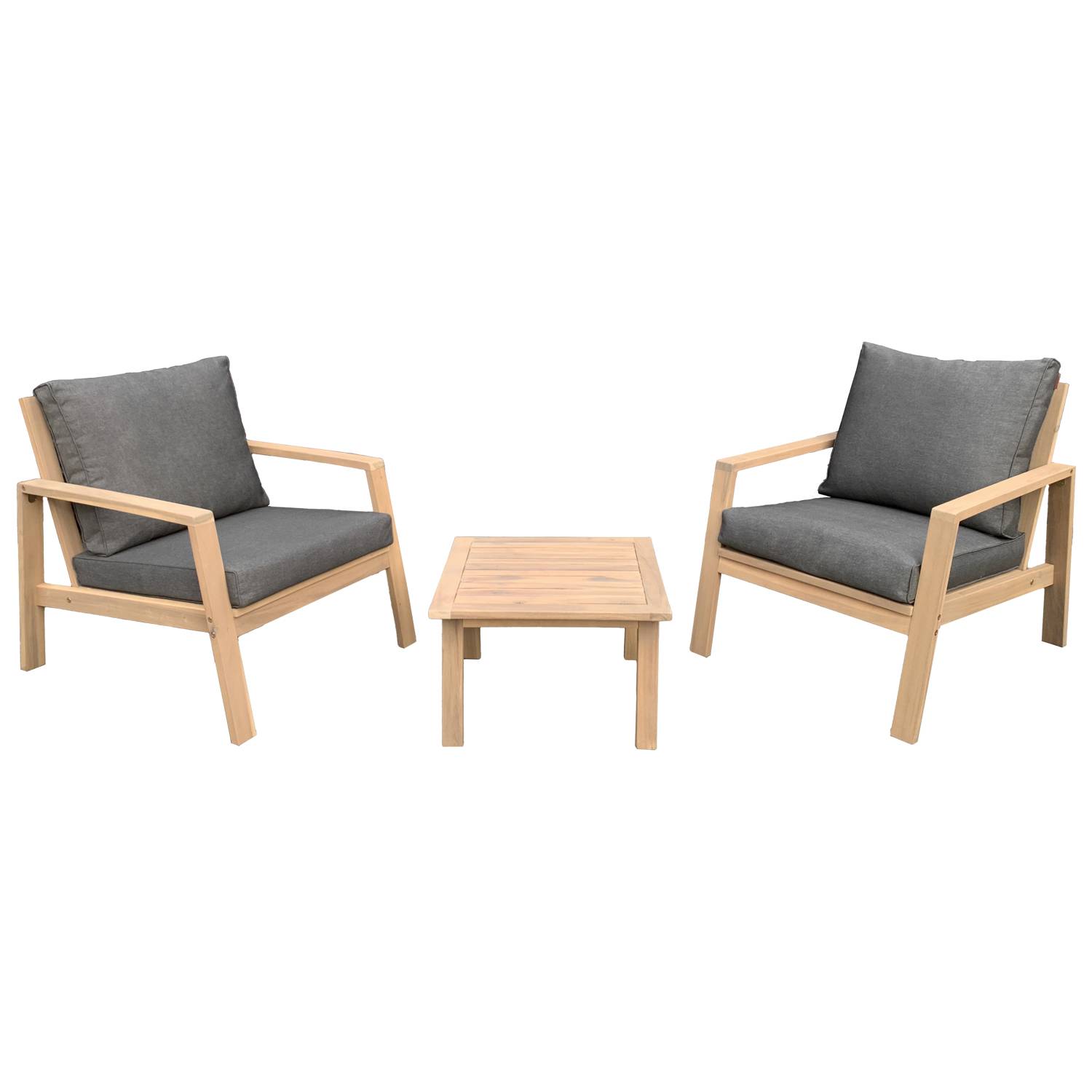 Happy Garden - Salon de jardin en acacia massif 2 places GILI - coussins gris - HAPPY GARDEN