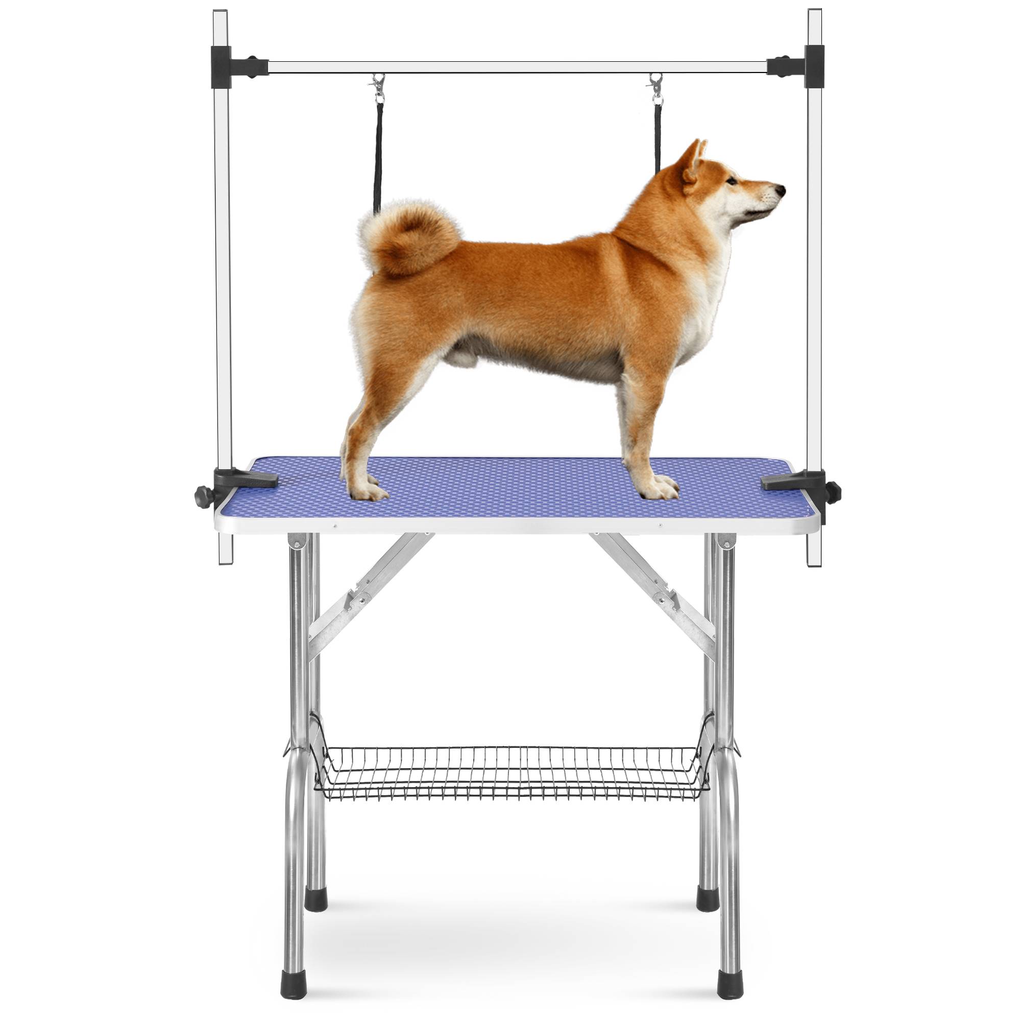 Table de toilettage pliable animaux domestiques 90 x 61 x 76 cm acier inoxydable et MDF bleu - PANGIVO - Image 9